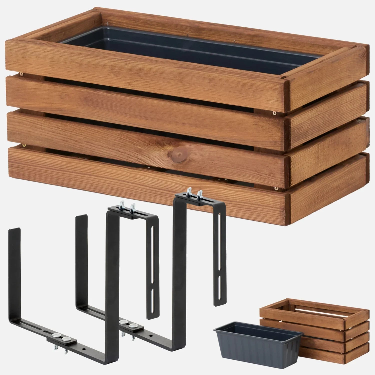 Holz-Balkonkasten 45 cm Braun + Halterung – homerzo