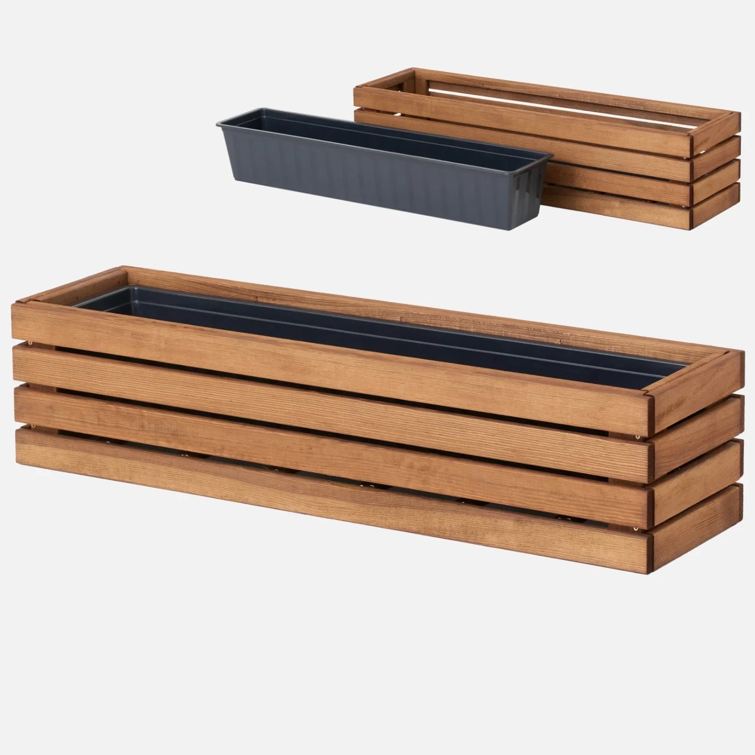 Holz-Balkonkasten 86 cm Braun + Einsatz – homerzo
