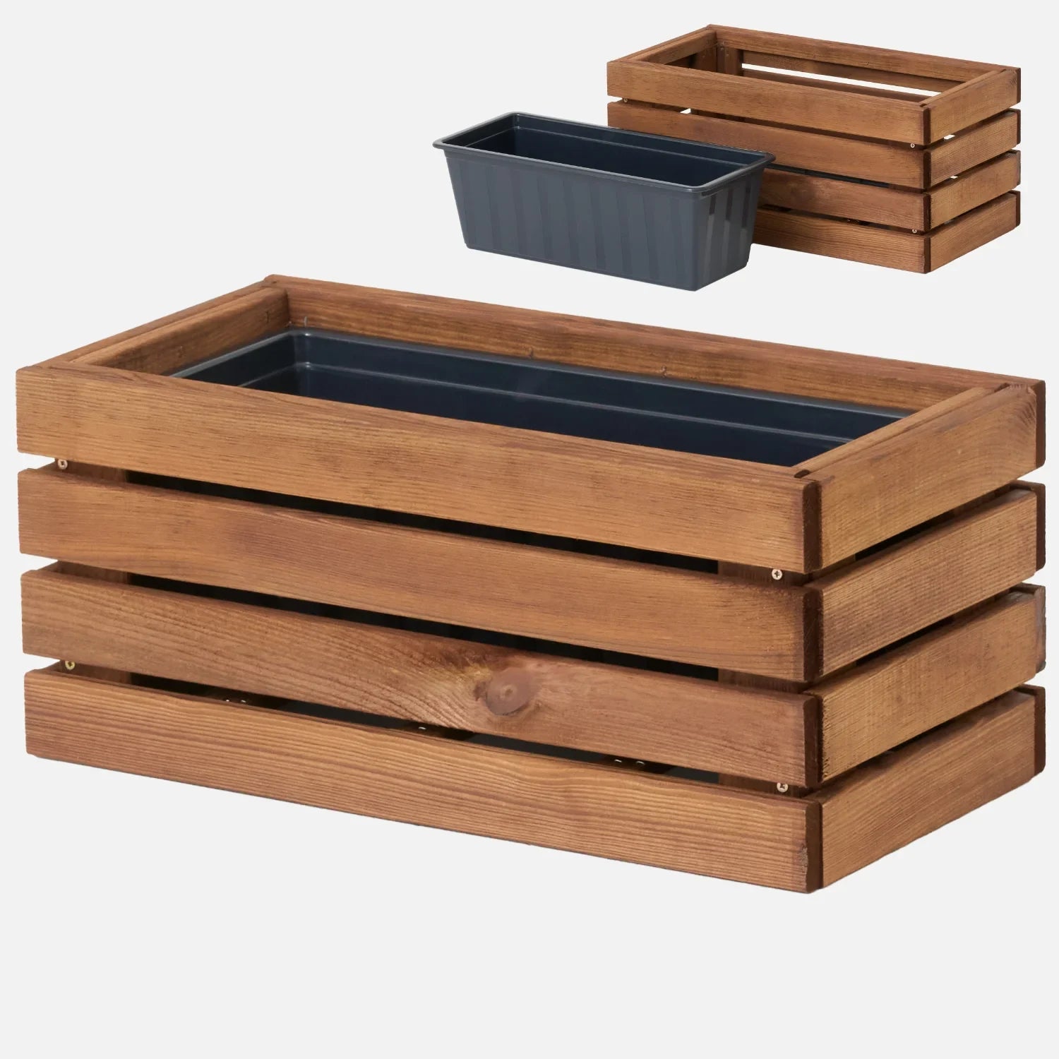 Holz-Balkonkasten 45 cm Braun + Einsatz – homerzo