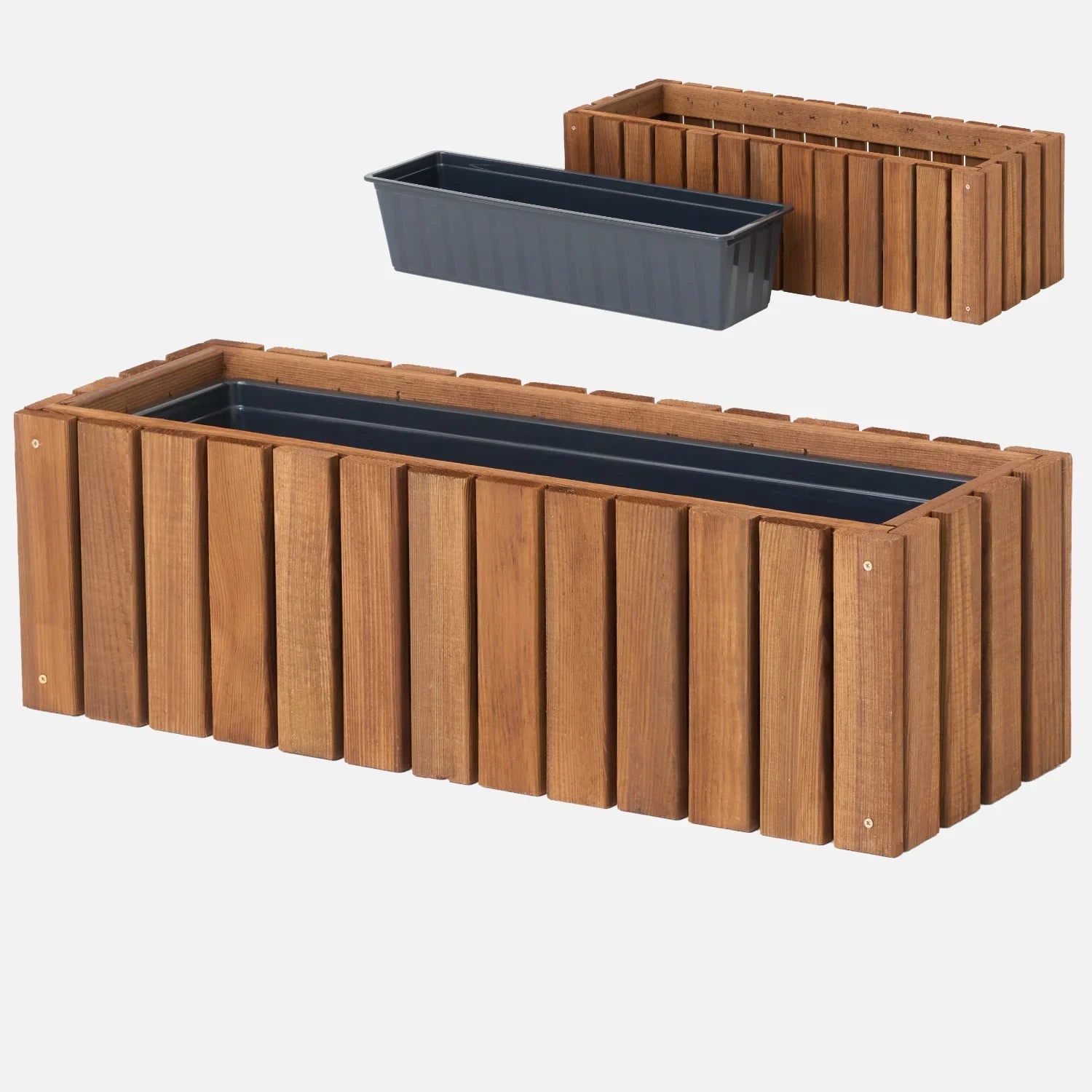 Holz-Balkonkasten 65 cm Braun + Einsatz – Lamellen – homerzo