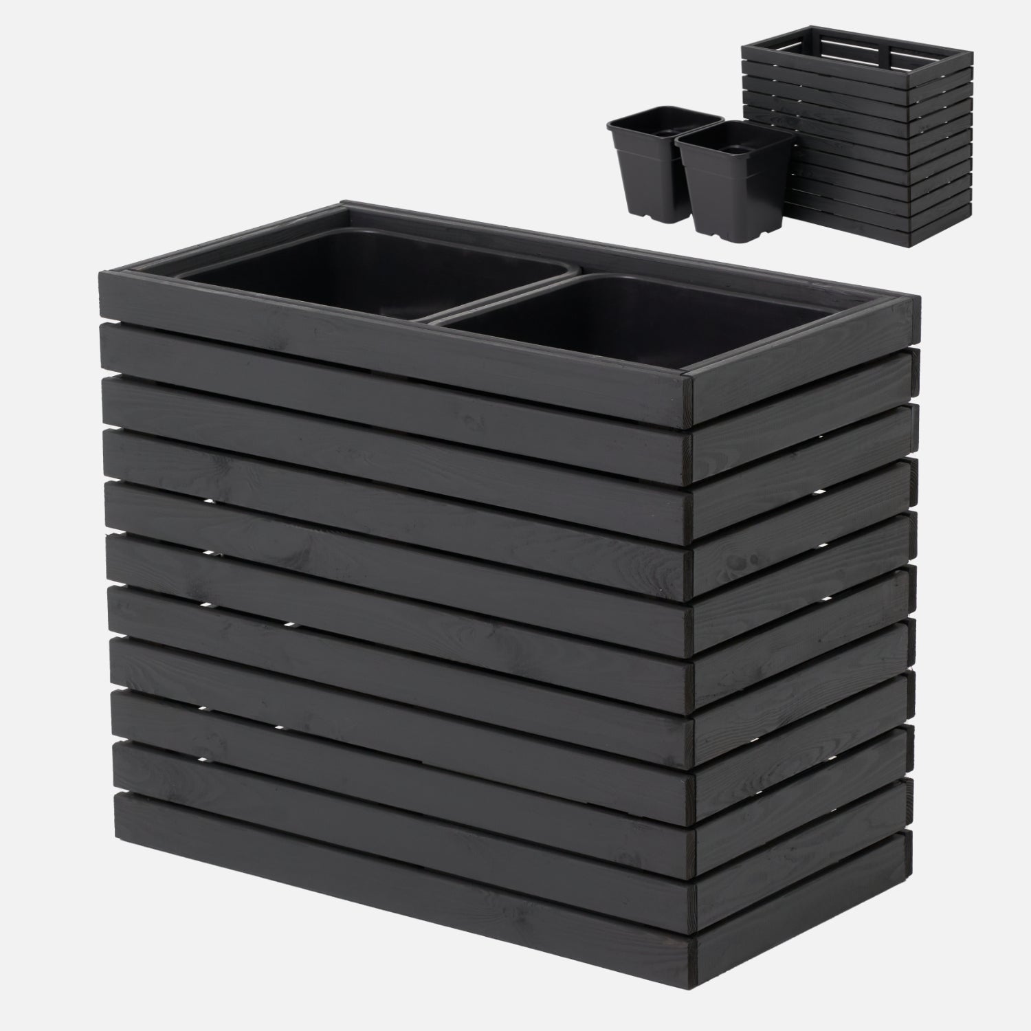 Donica czarna antracytowa ogrodowa drewniana wysoka 55cm taras balkon ogród