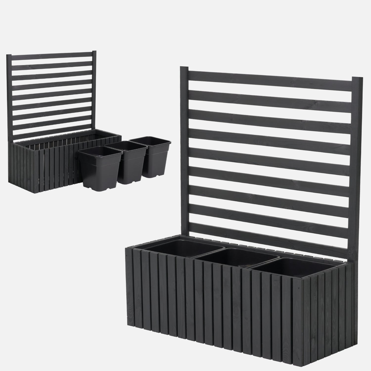 Donica ogrodowa drewniana z kratką pergola 112cm, wkład 3x18l, antracytowa