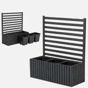 Donica ogrodowa drewniana z kratką pergola 112cm, wkład 3x18l, antracytowa