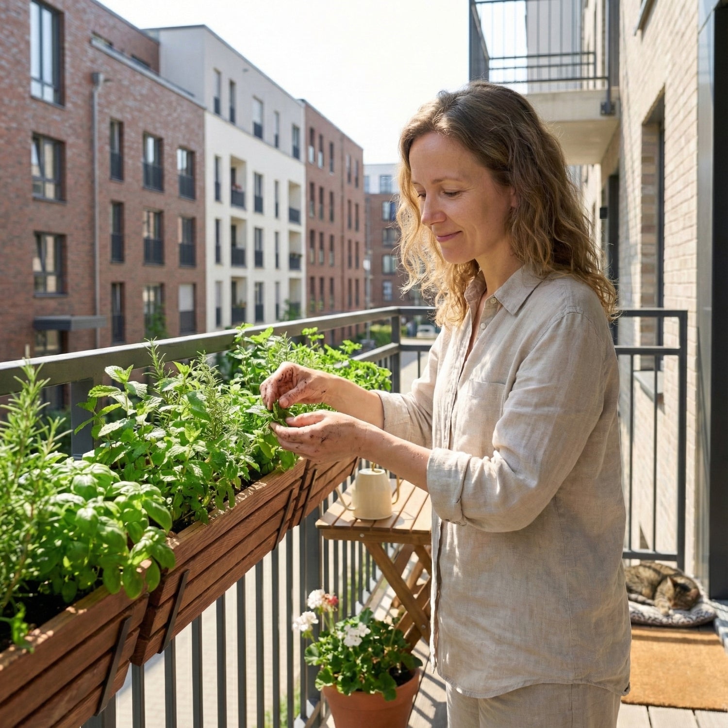 Pot de fleurs de balcon 45 cm marron + insert 6,8 l + poignée pour balcon et terrasse