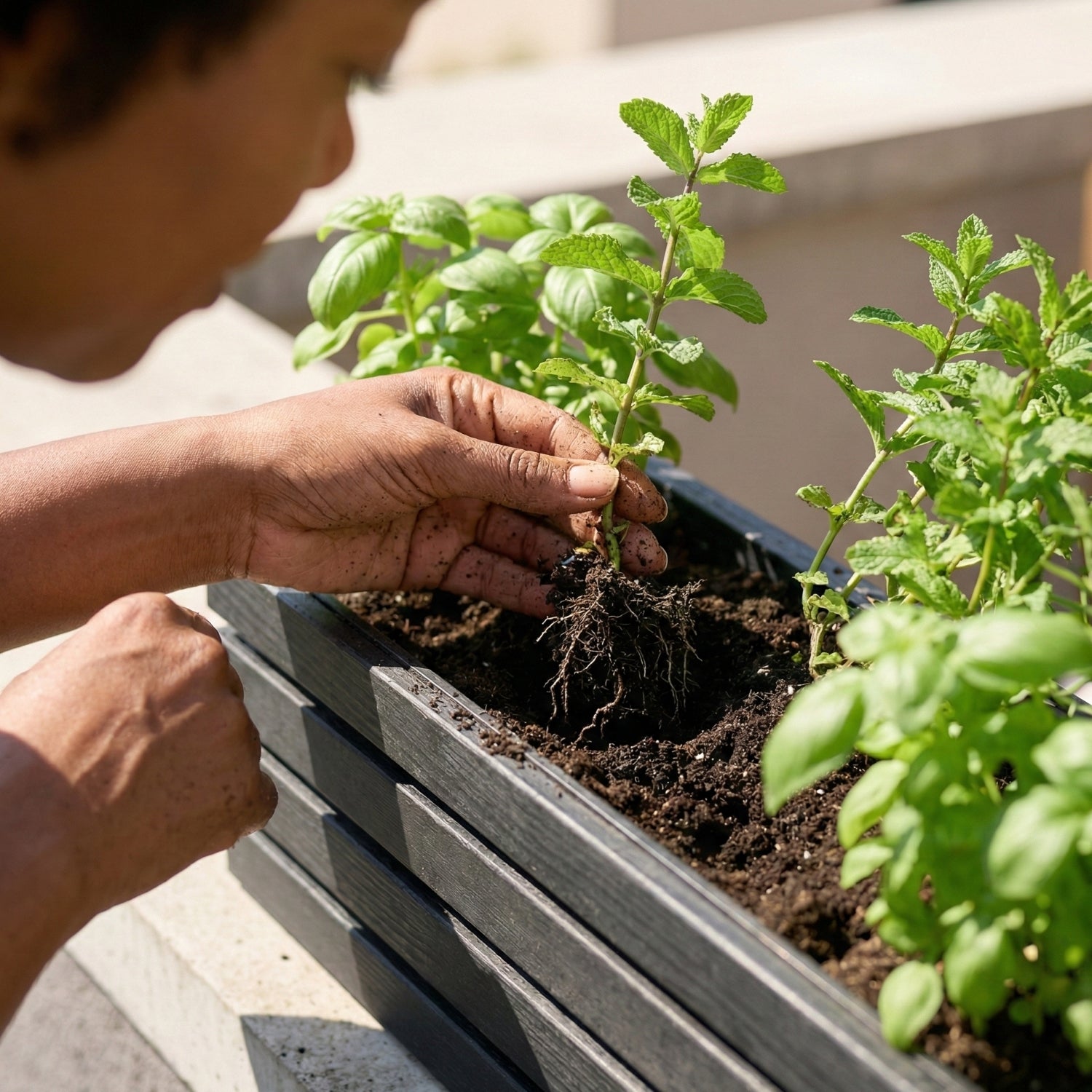 Balkonblumentopf 65 cm anthrazit + 11 l Einsatz + Griff für Balkon und Terrasse