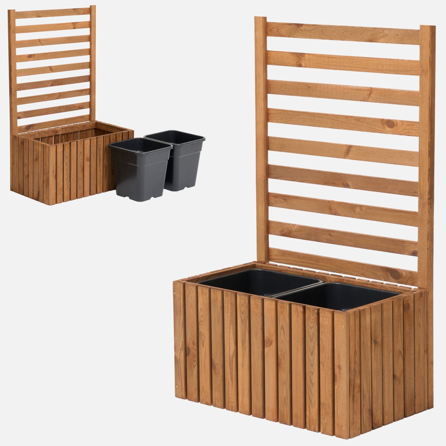 Donica ogrodowa drewniana z kratką pergola 112cm, wkład 2x18l, brązowa