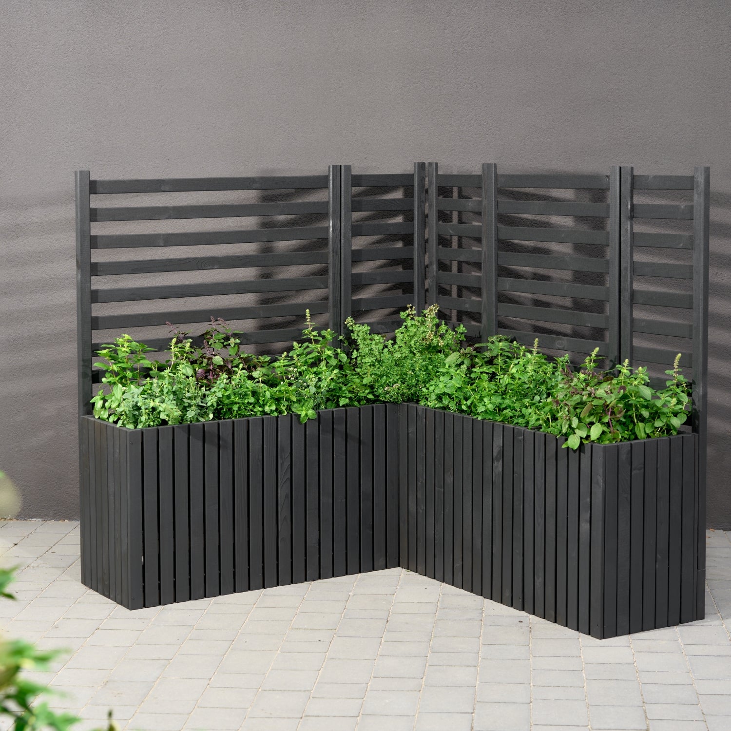 Donica ogrodowa drewniana z kratką pergola 132cm, wkład 1x18l, antracytowa