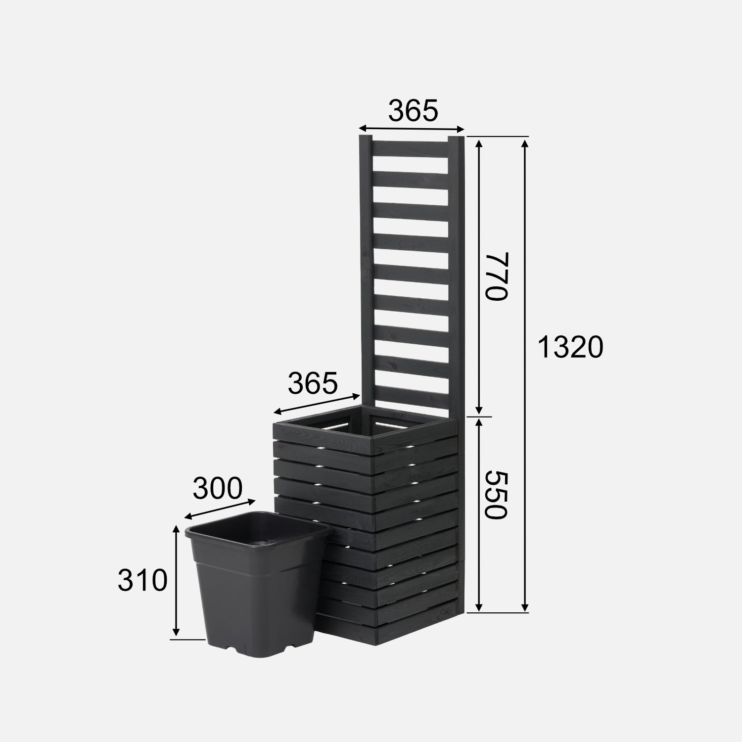 Donica ogrodowa drewniana z kratką pergola 132cm, wkład 1x18l, antracytowa