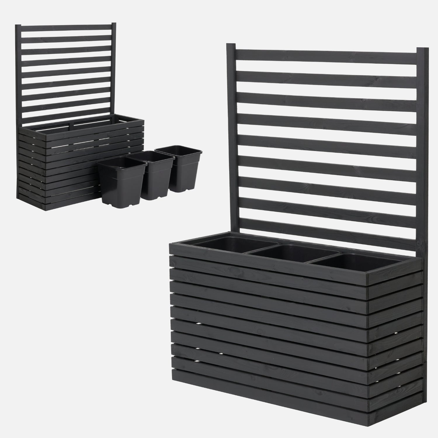 Donica ogrodowa drewniana z kratką pergola 132cm, wkład 3x18l, antracytowa