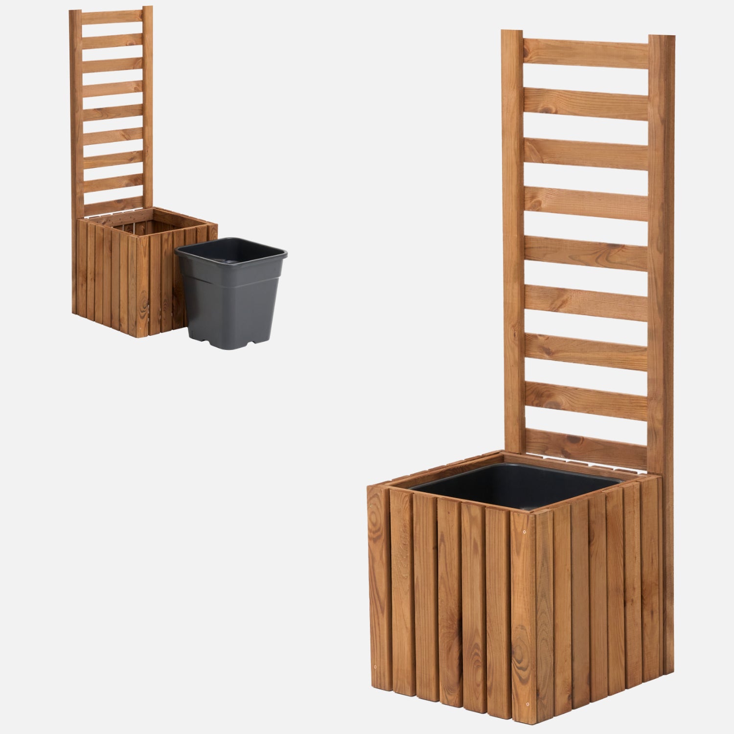 Donica ogrodowa drewniana z kratką pergola 112cm, wkład 1x18l, brązowa