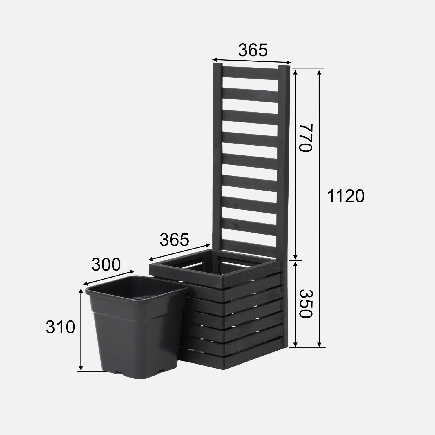 Maceta de jardín de madera con pérgola enrejada 112cm, 1 inserto de 18l, antracita 