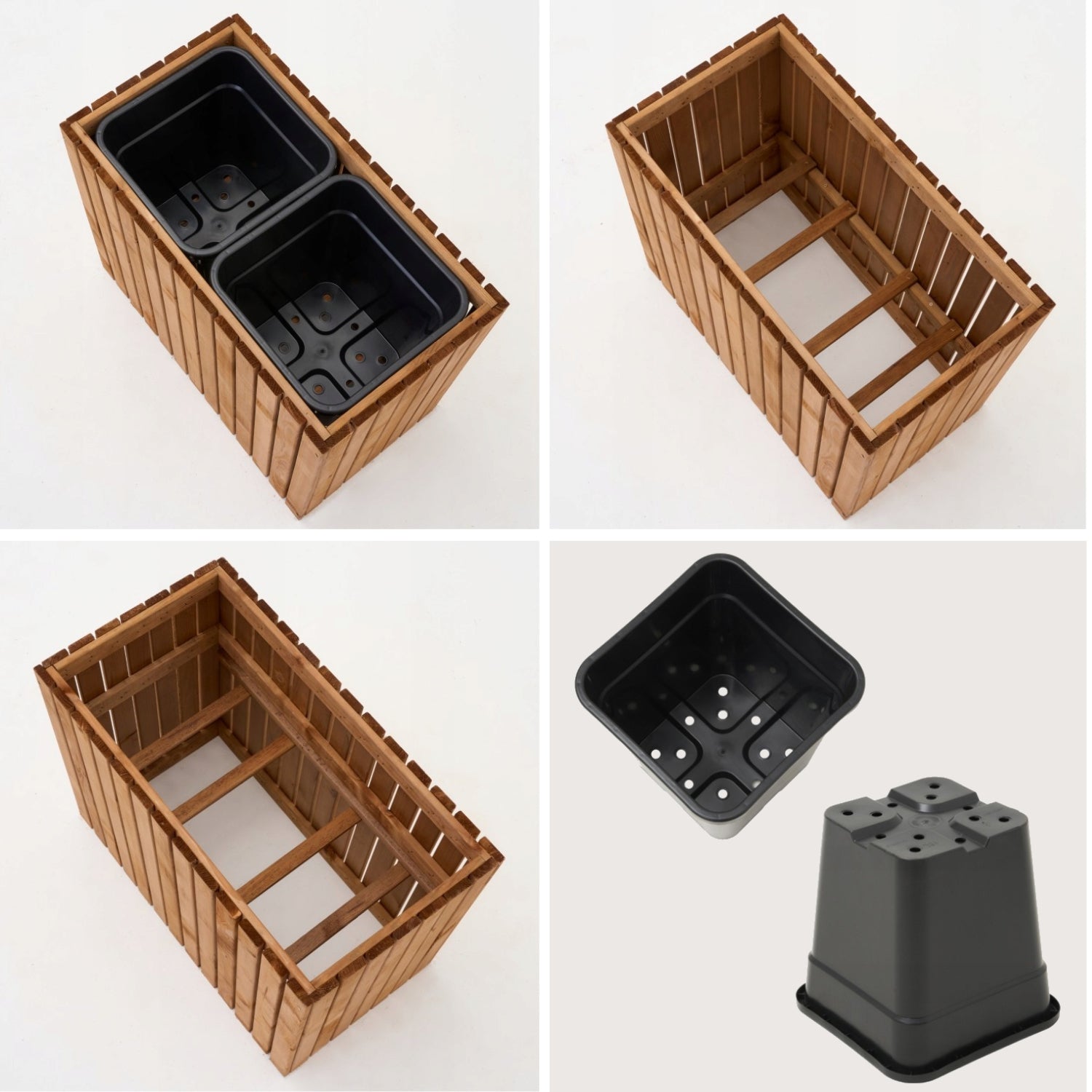 Maceta de jardín de madera con enrejado tipo pérgola de 132 cm, inserto 2x18 l, color marrón 