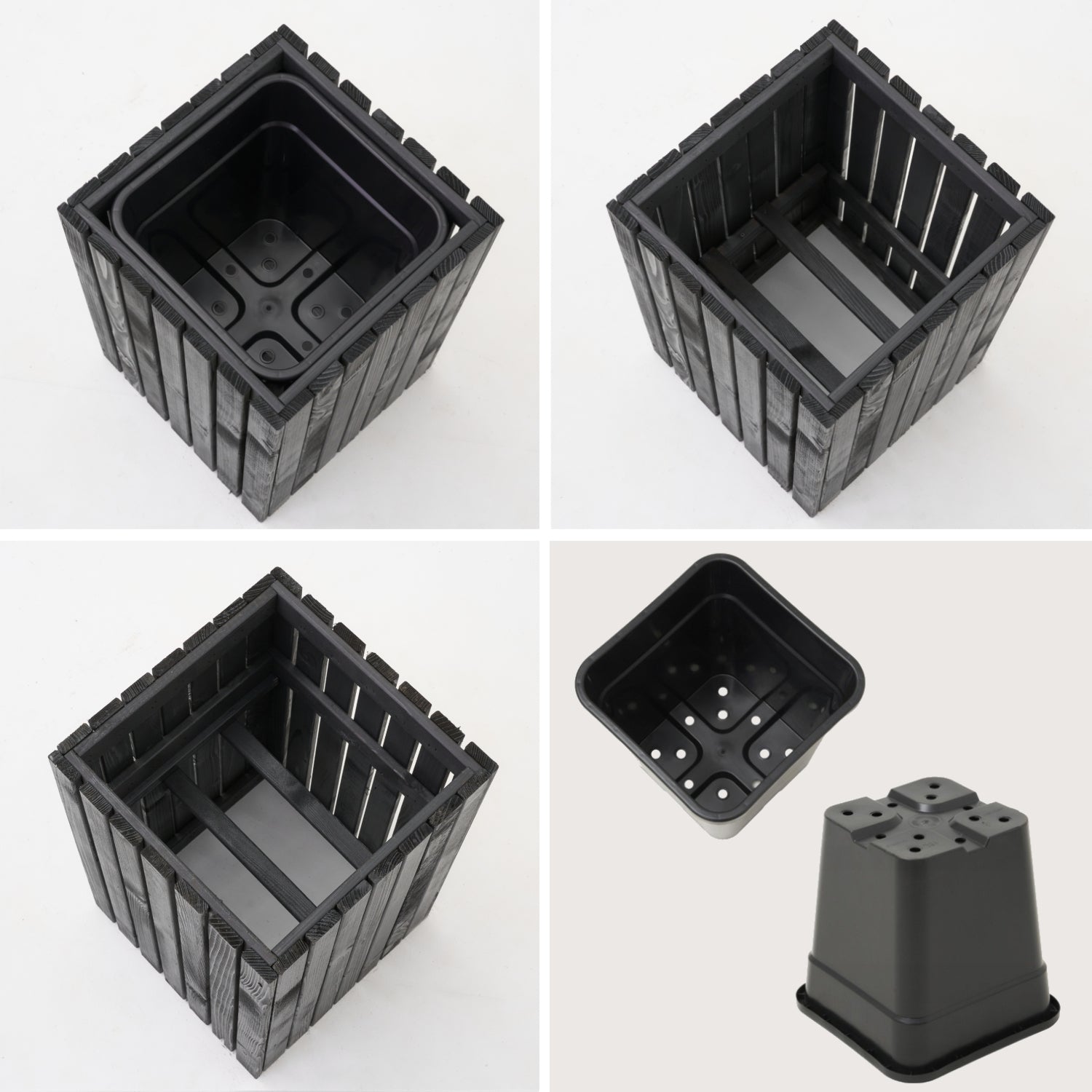 Maceta de madera para jardín, color antracita negro, alta, 55 cm, para terraza, balcón, jardín. 