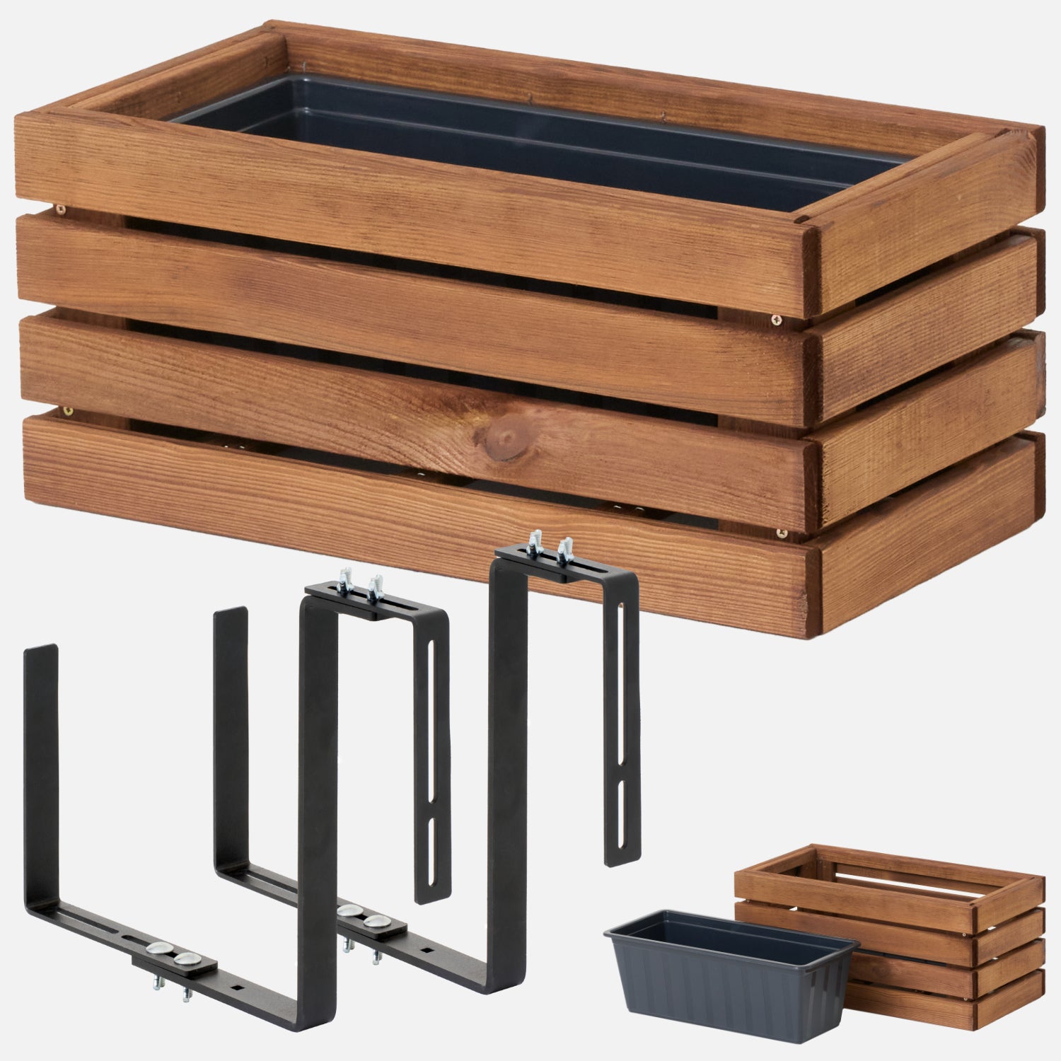 Donica balkonowa 45 cm brązowa + wkład 6,8 l + uchwyt balkon taras