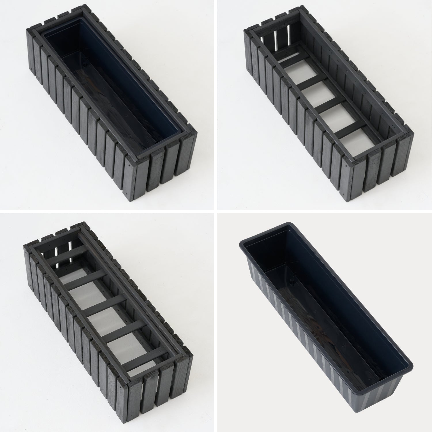 Vaso da balcone 65 cm antracite + inserto da 11 l + manico balcone terrazza