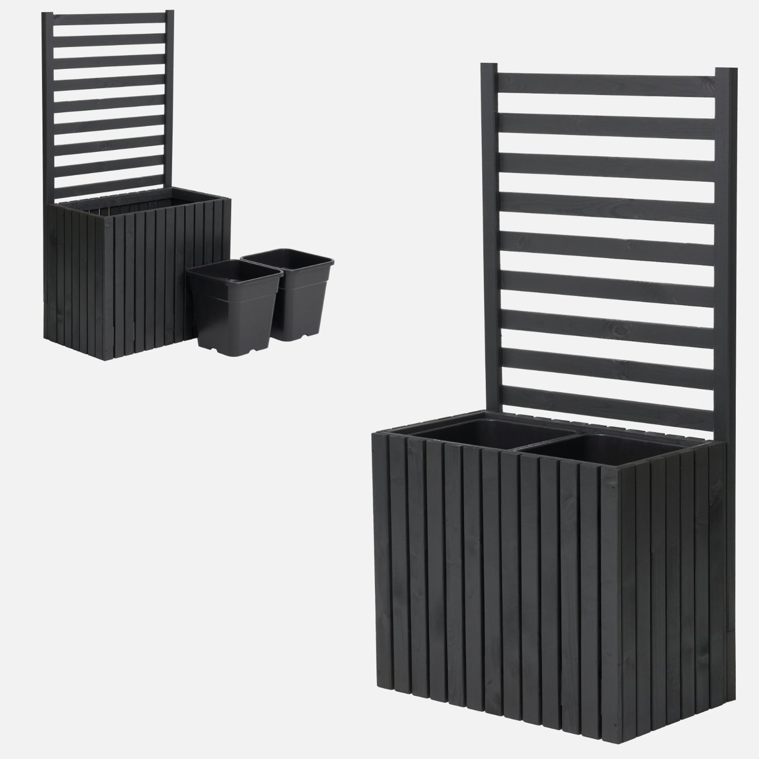 Donica ogrodowa drewniana z kratką pergola 132cm, wkład 2x18l, antracytowa