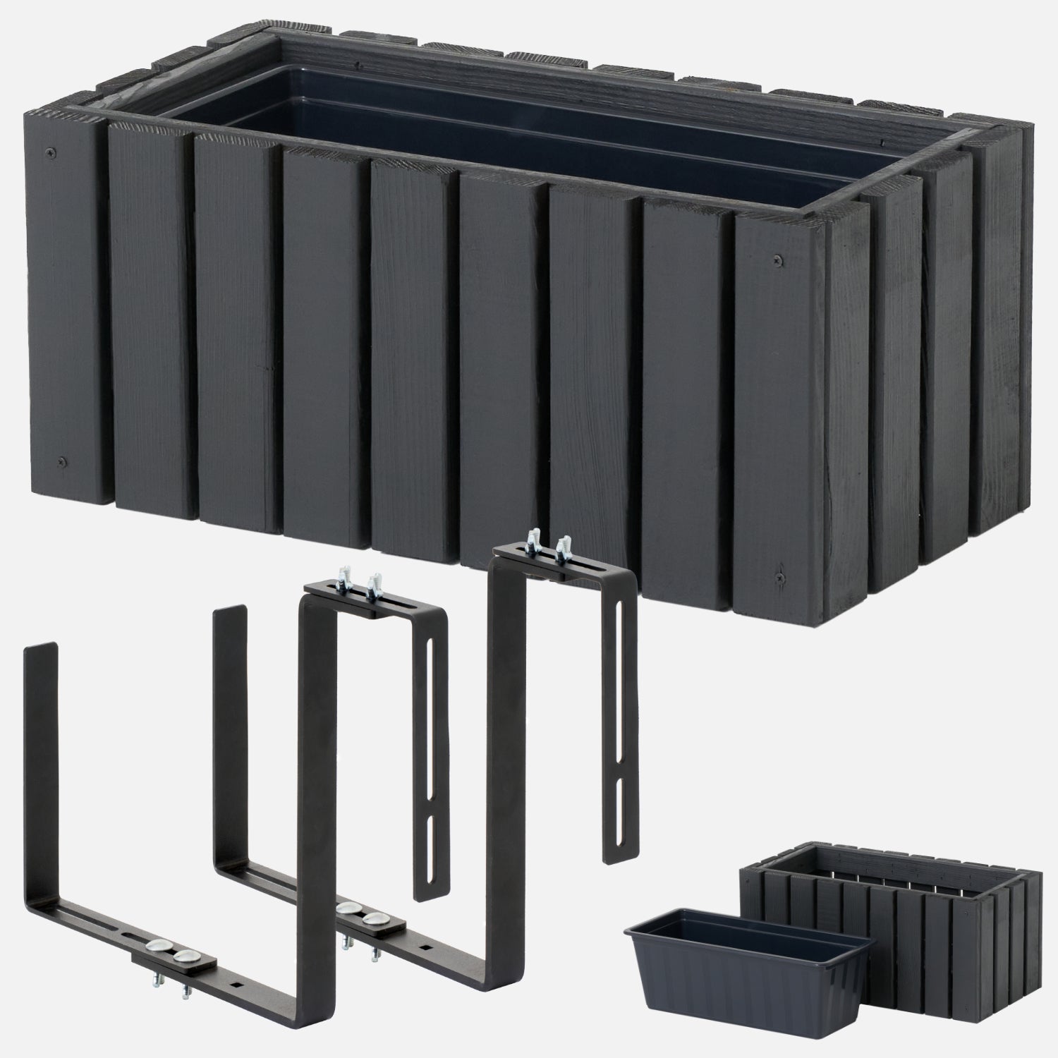 Donica balkonowa 45 cm antracyt + wkład 6,8 l + uchwyt balkon taras