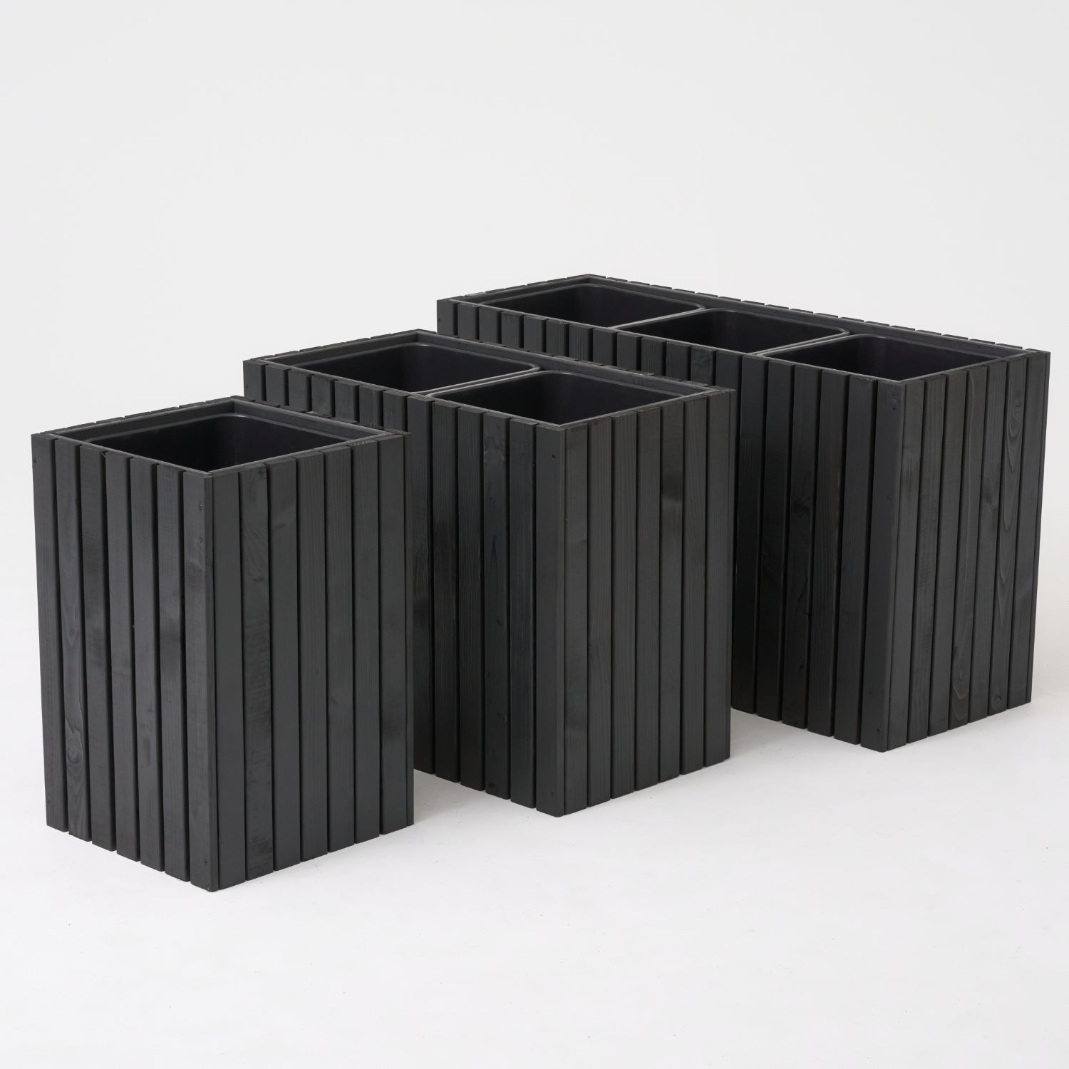 Maceta de madera para jardín, color antracita negro, alta, 55 cm, para terraza, balcón, jardín. 