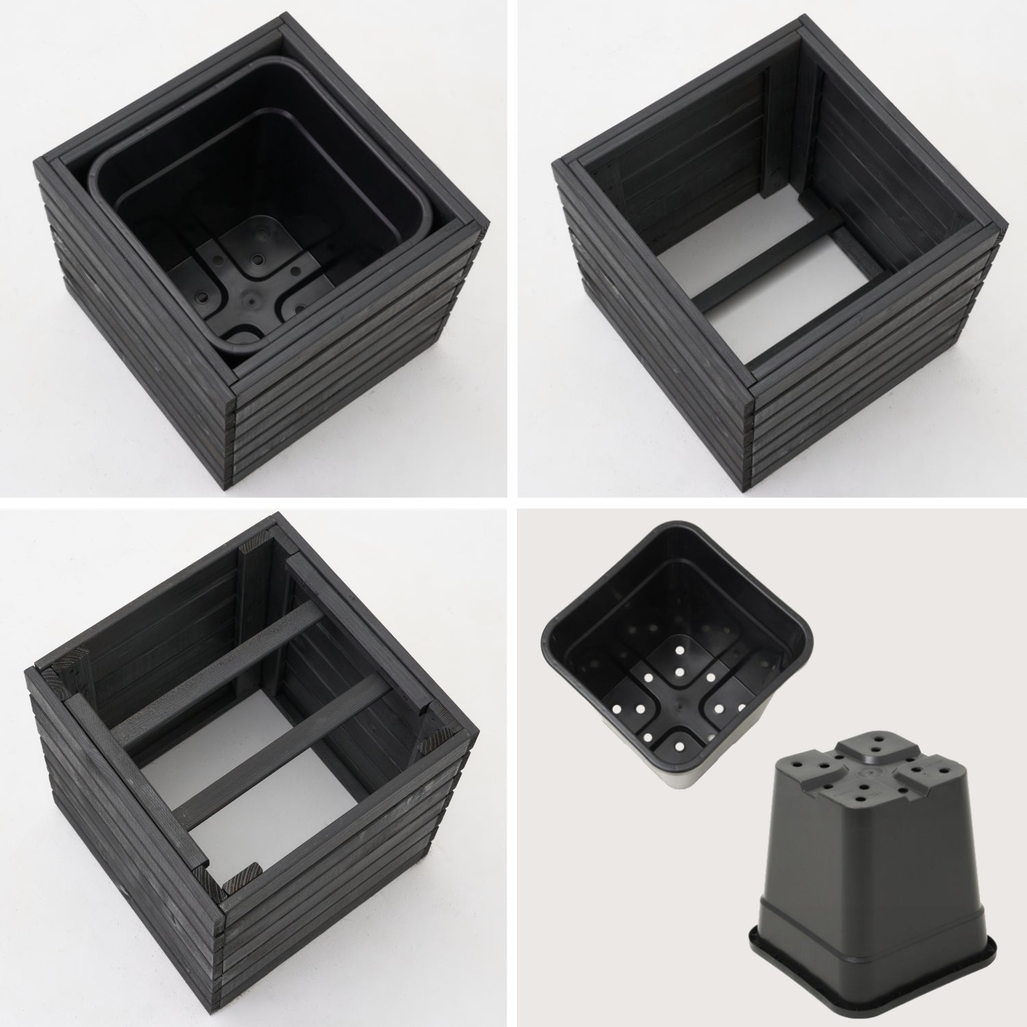 Vaso quadrato in legno nero antracite 36 x 36 x h35 cm 