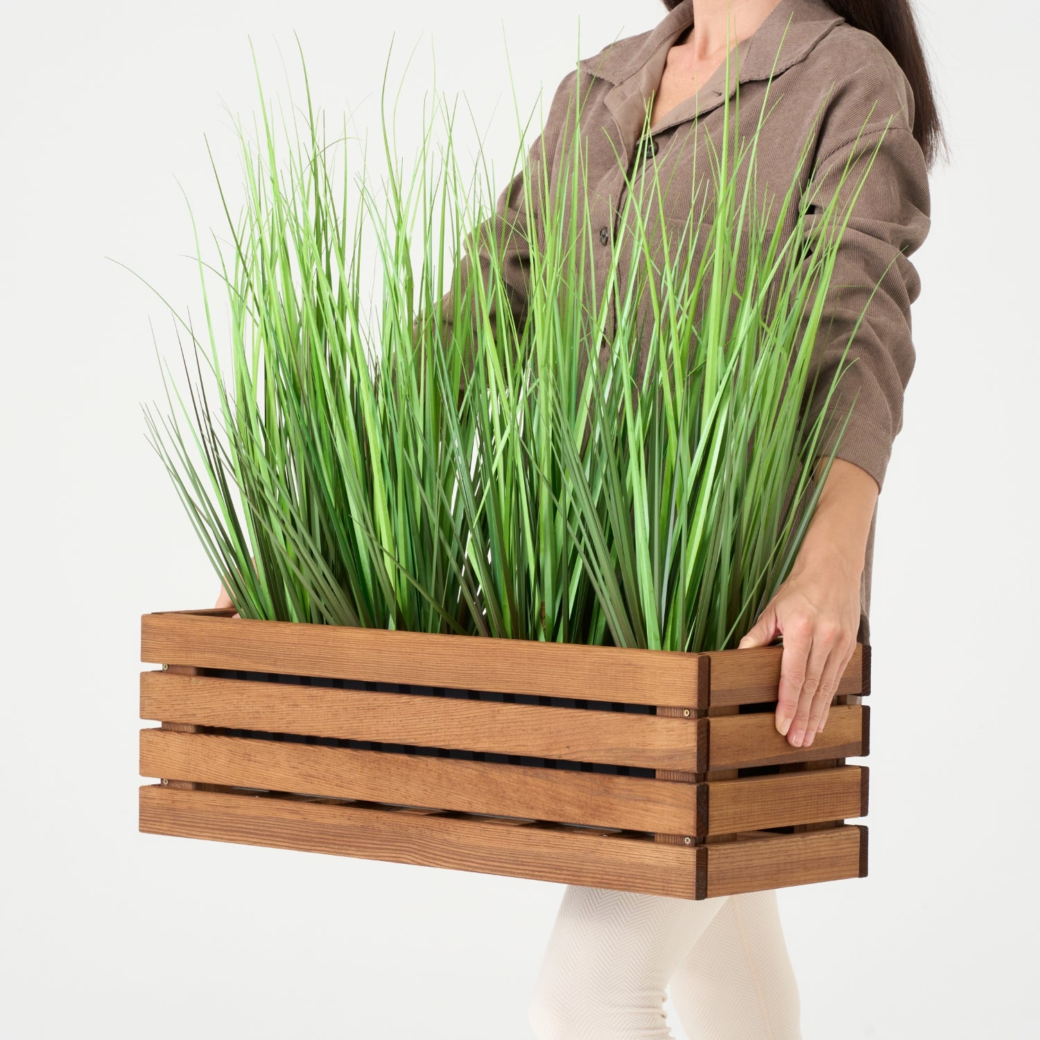 Pot de fleurs marron 65 cm + insert 11 l + poignée pour balcon/terrasse