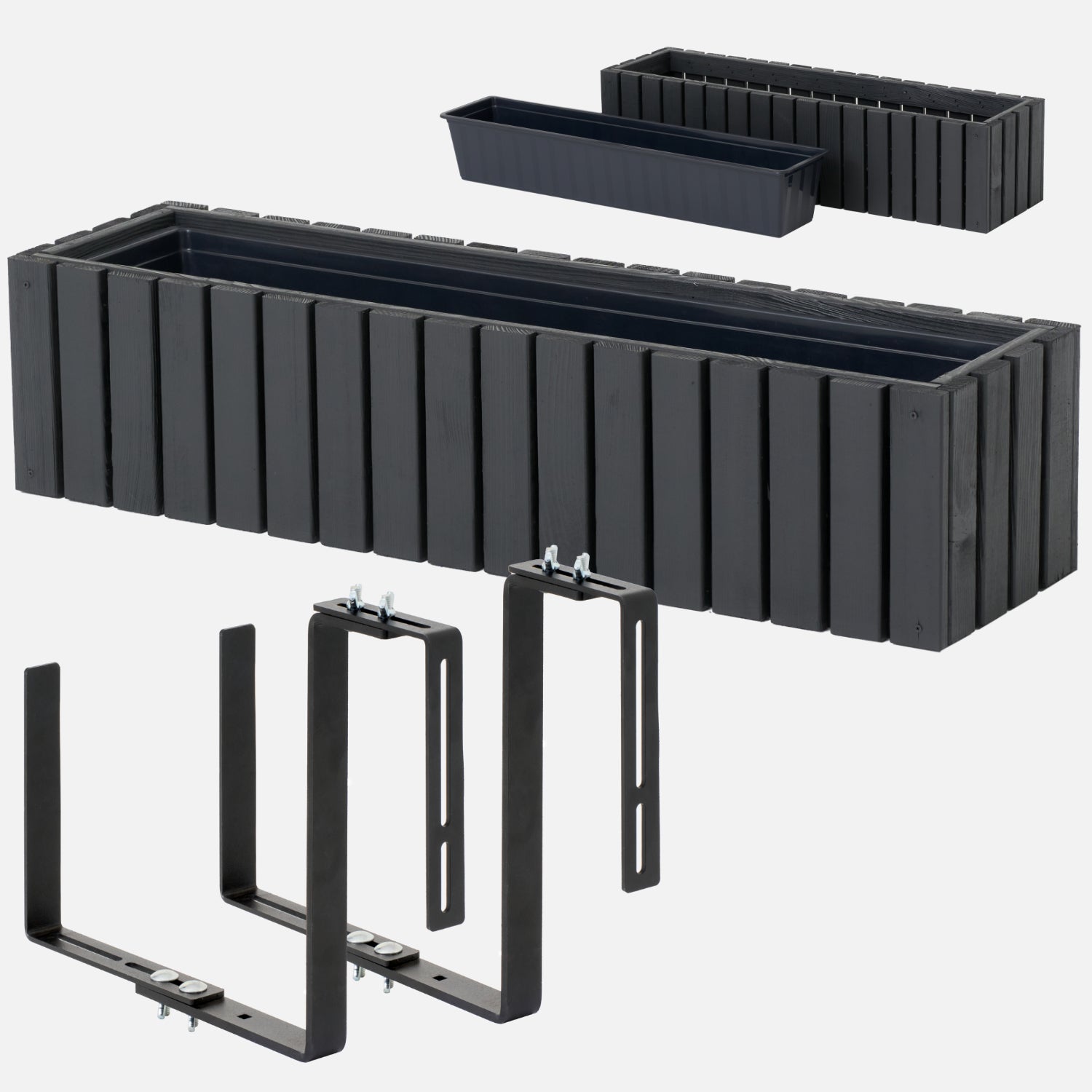 Donica balkonowa 86 cm antracyt + wkład 14 l + uchwyt balkon taras