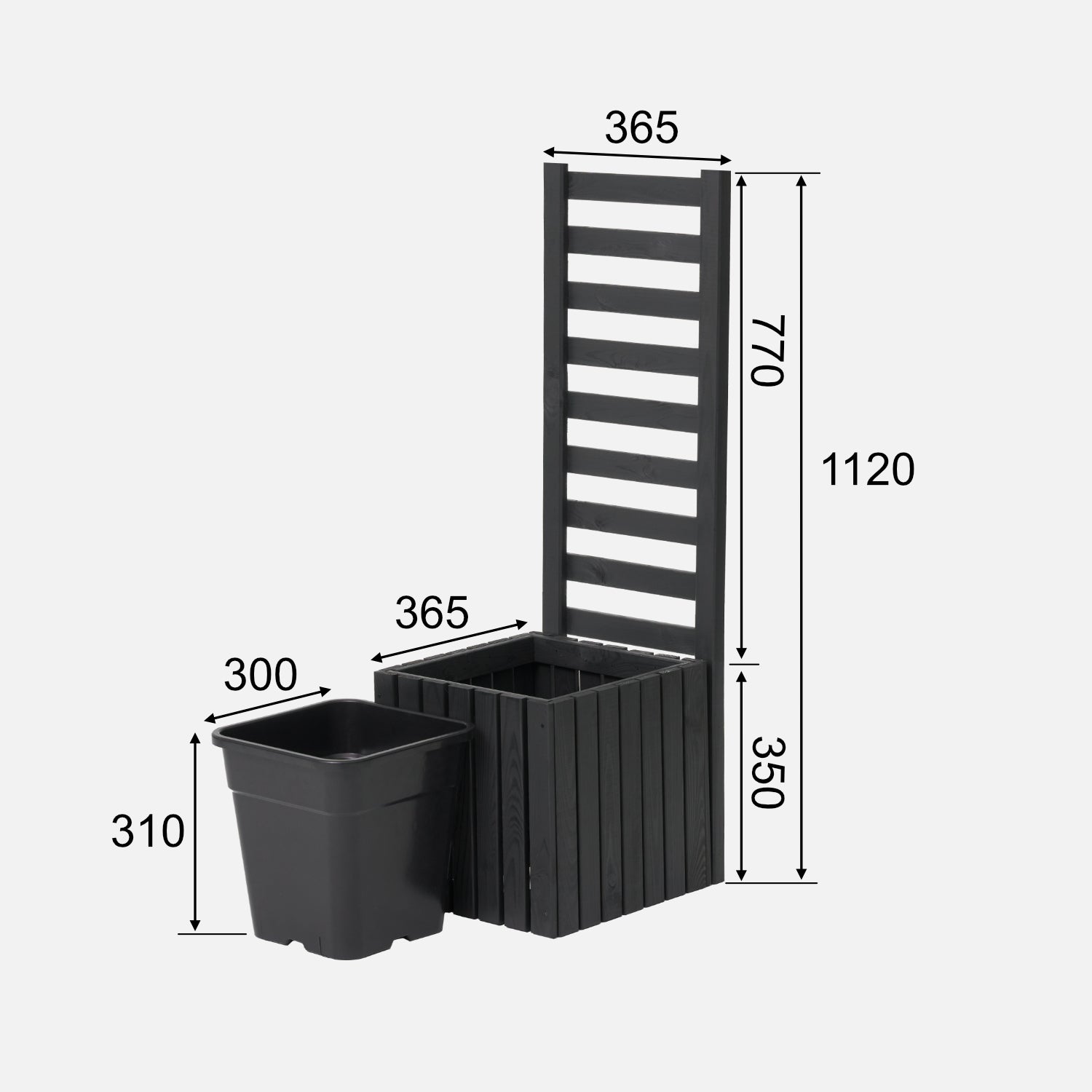 Donica ogrodowa drewniana z kratką pergola 112cm, wkład 1x18l, antracytowa