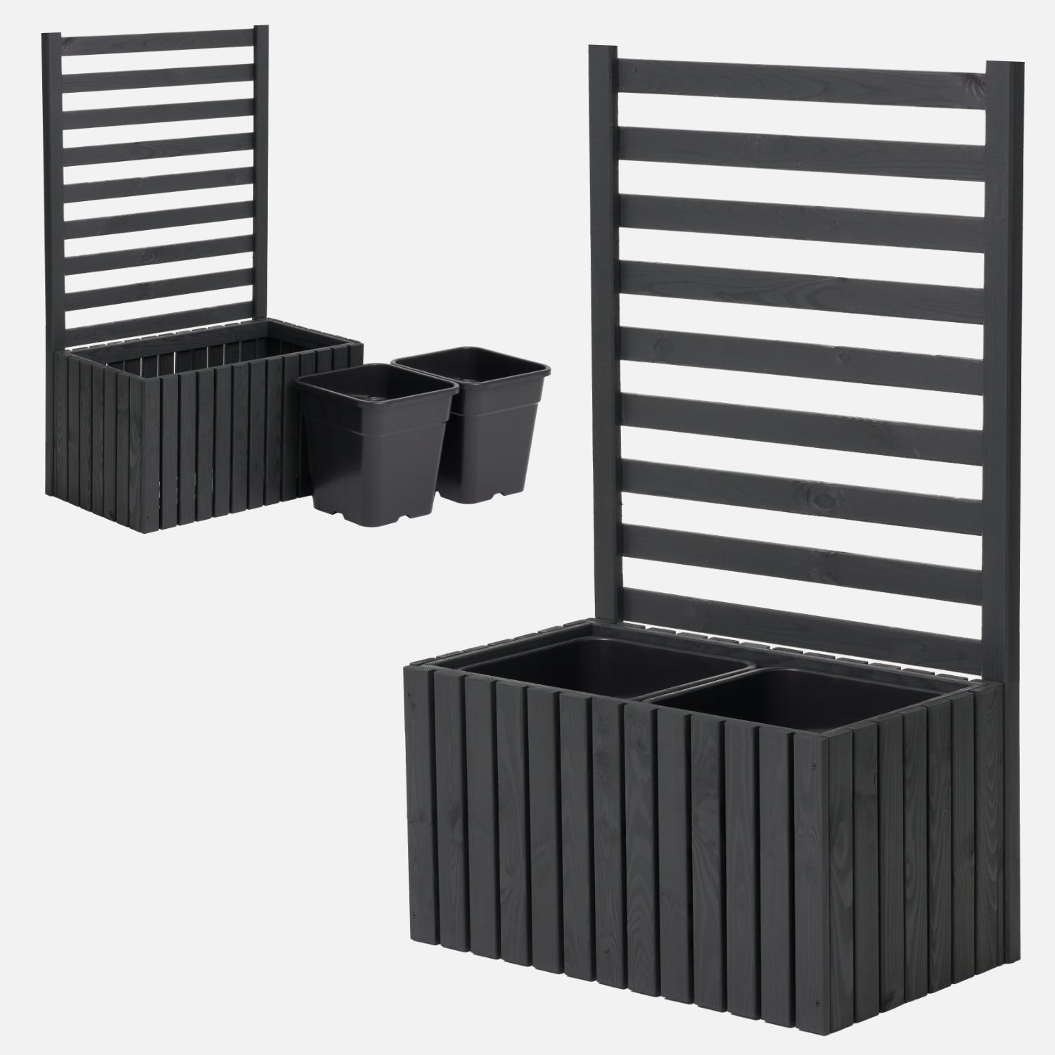 Donica ogrodowa drewniana z kratką pergola 112cm, wkład 2x18l, antracytowa