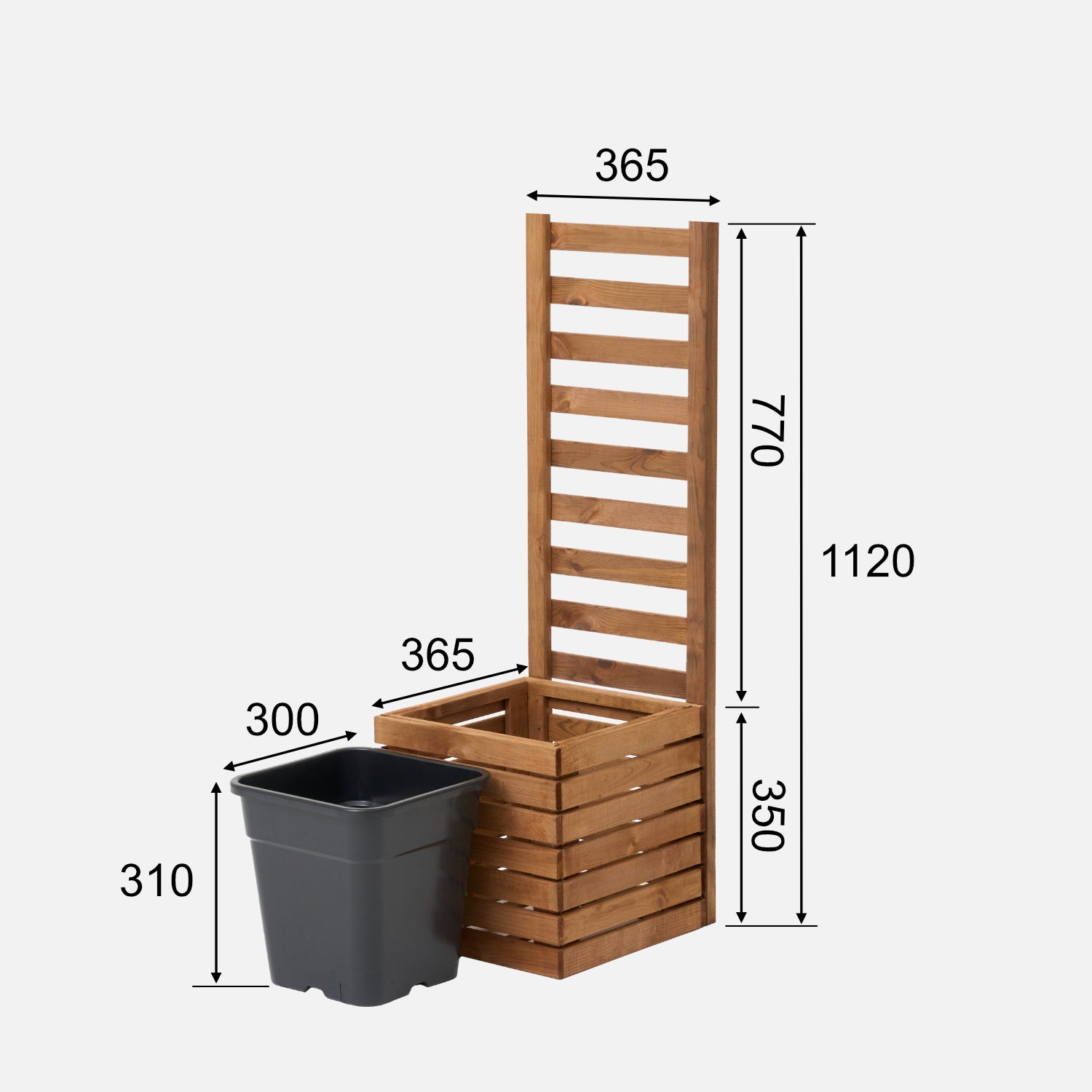 Donica ogrodowa drewniana z kratką pergola 112cm, wkład 1x18l, brązowa