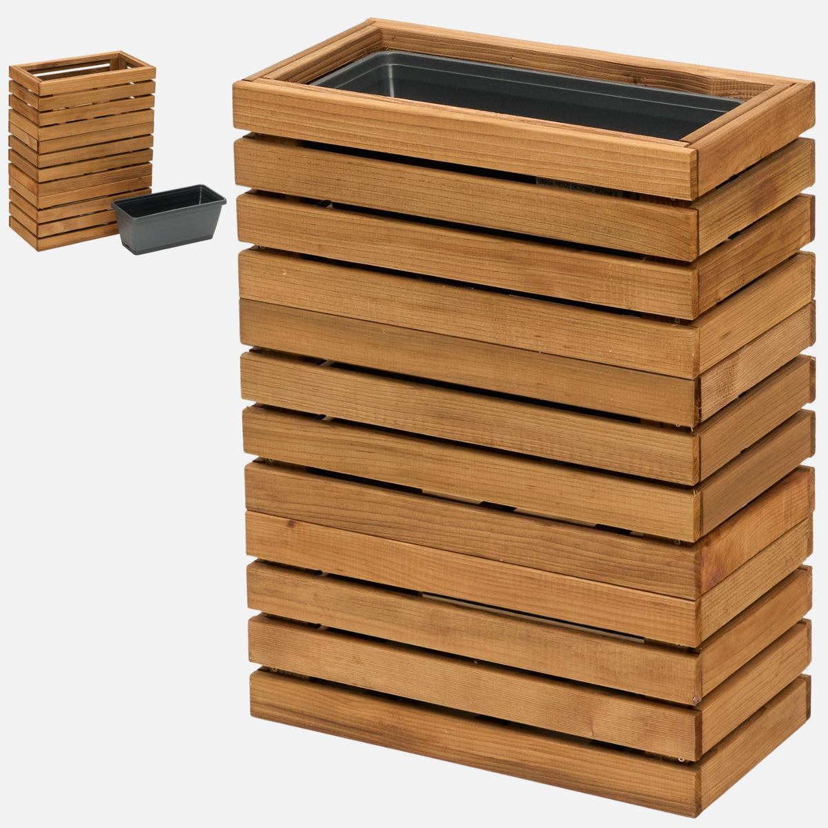 Jardinière de balcon étroite en bois avec insert, vue du produit