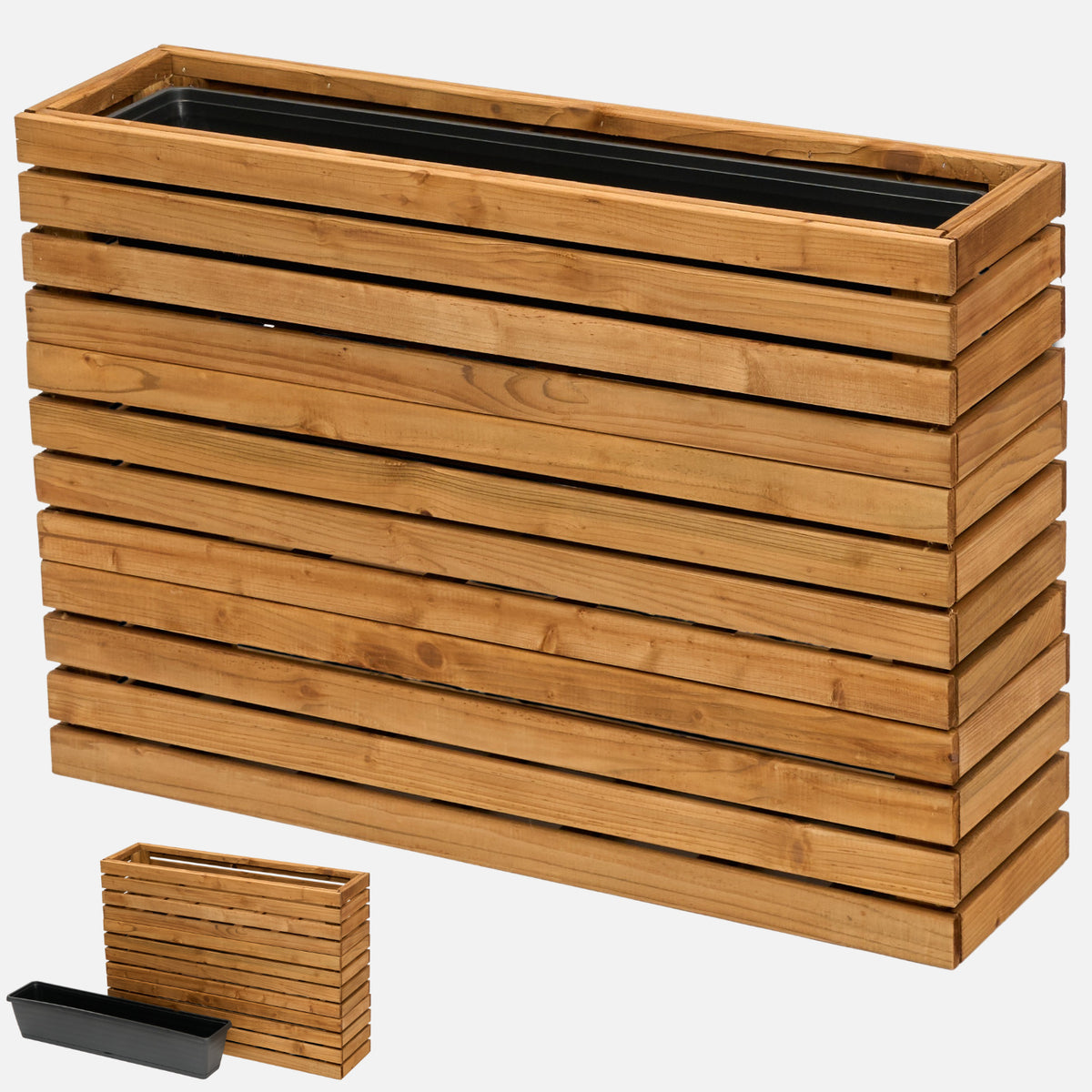 Jardinera de balcón estrecha de madera con inserto, vista del producto