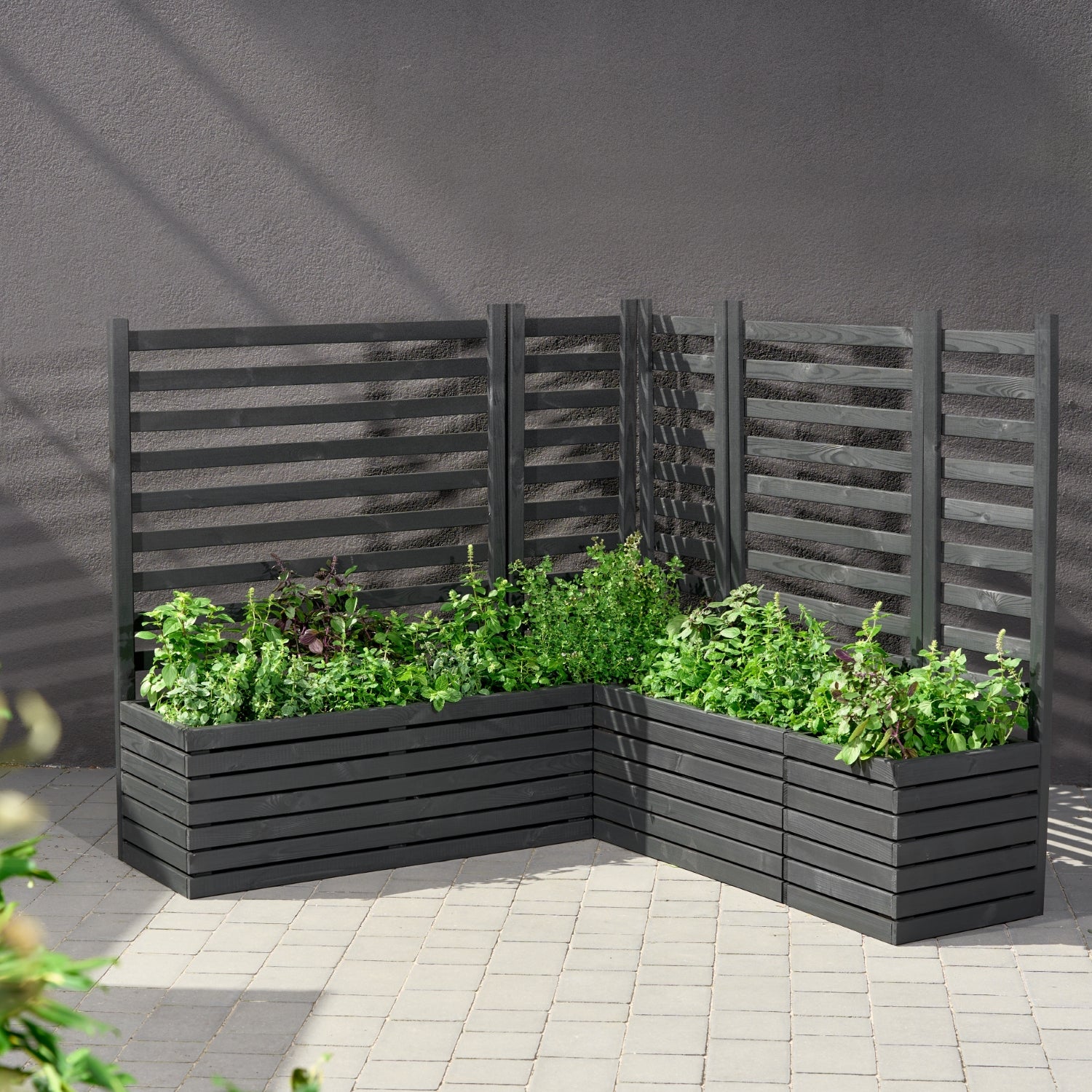 Gartenkübel aus Holz mit Pergola-Rankgitter, 112 cm, Einsatz 3x18 l, anthrazit 