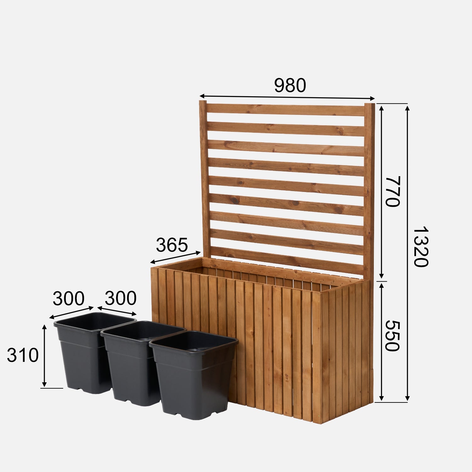 Donica ogrodowa drewniana z kratką pergola 132cm, wkład 3x18l, brązowa