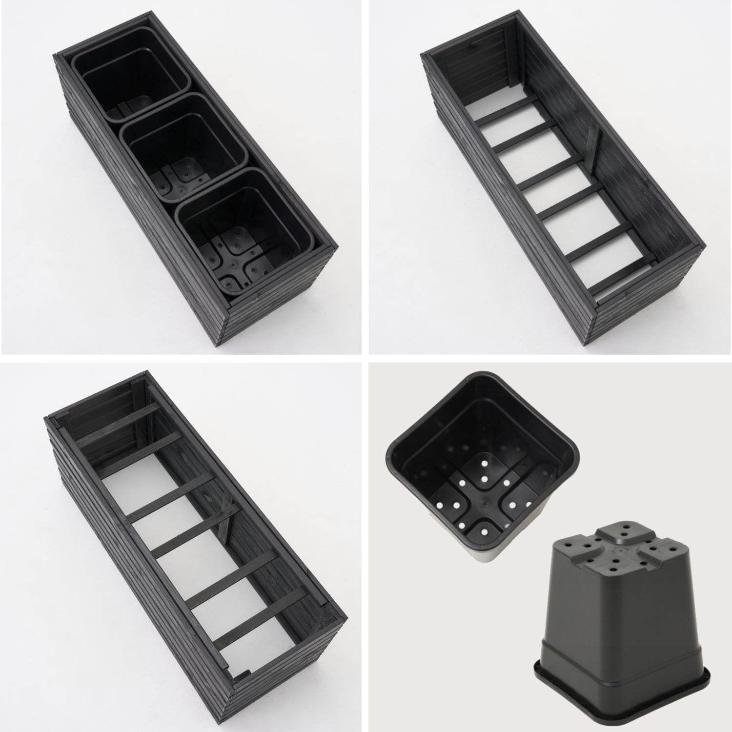 Großer anthrazitfarbener Gartenkübel 100 cm, 3 x 18 l Einsatz für Terrasse, Balkon oder Garten 