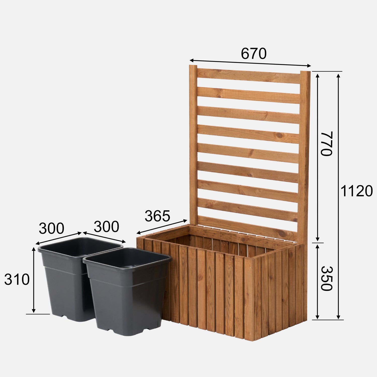 Maceta de jardín de madera con enrejado tipo pérgola de 112 cm, inserto 2x18 l, color marrón 