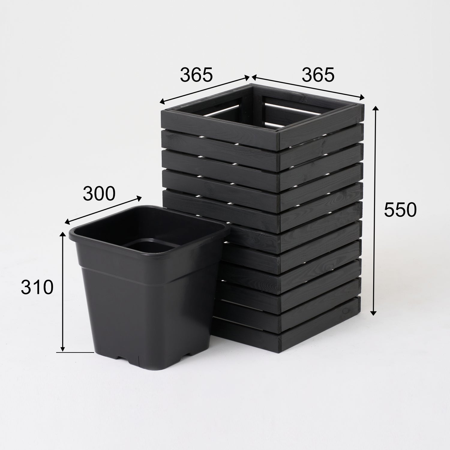 Maceta grande de madera color antracita negro 36 x 36 x h55 cm 