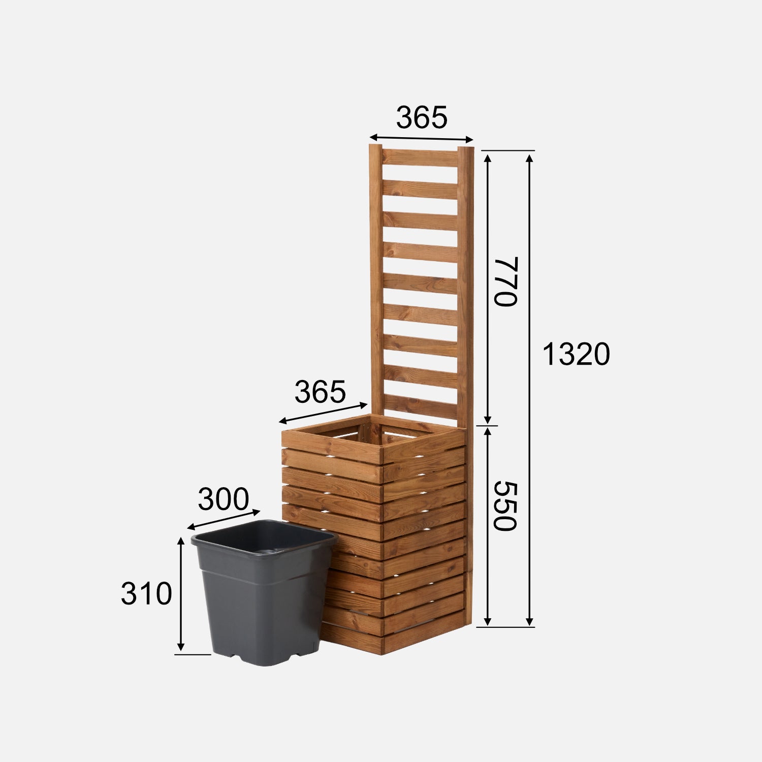 Dřevěný zahradní květináč s pergolovou mřížkou 132 cm, vložka 1x18 l, hnědá 
