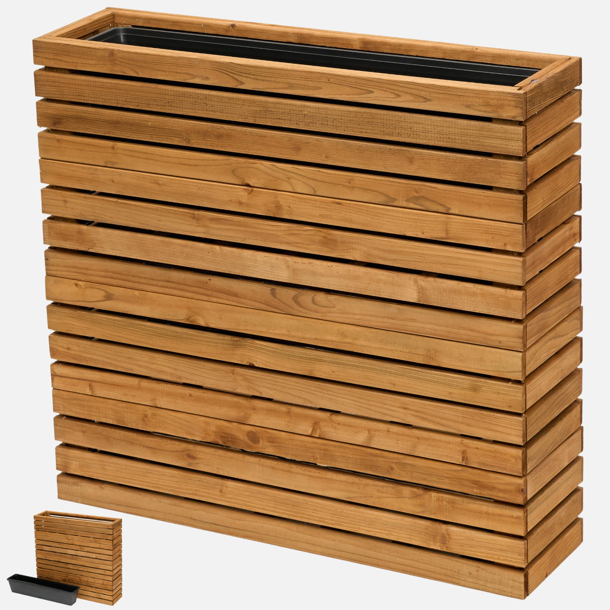 Jardinera de balcón estrecha de madera con inserto, vista del producto
