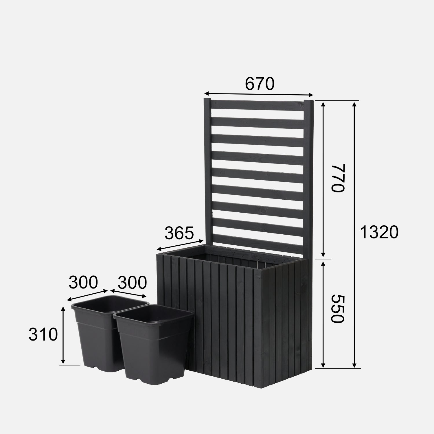 Maceta de jardín de madera con pérgola enrejada 132cm, inserto 2x18l, antracita 