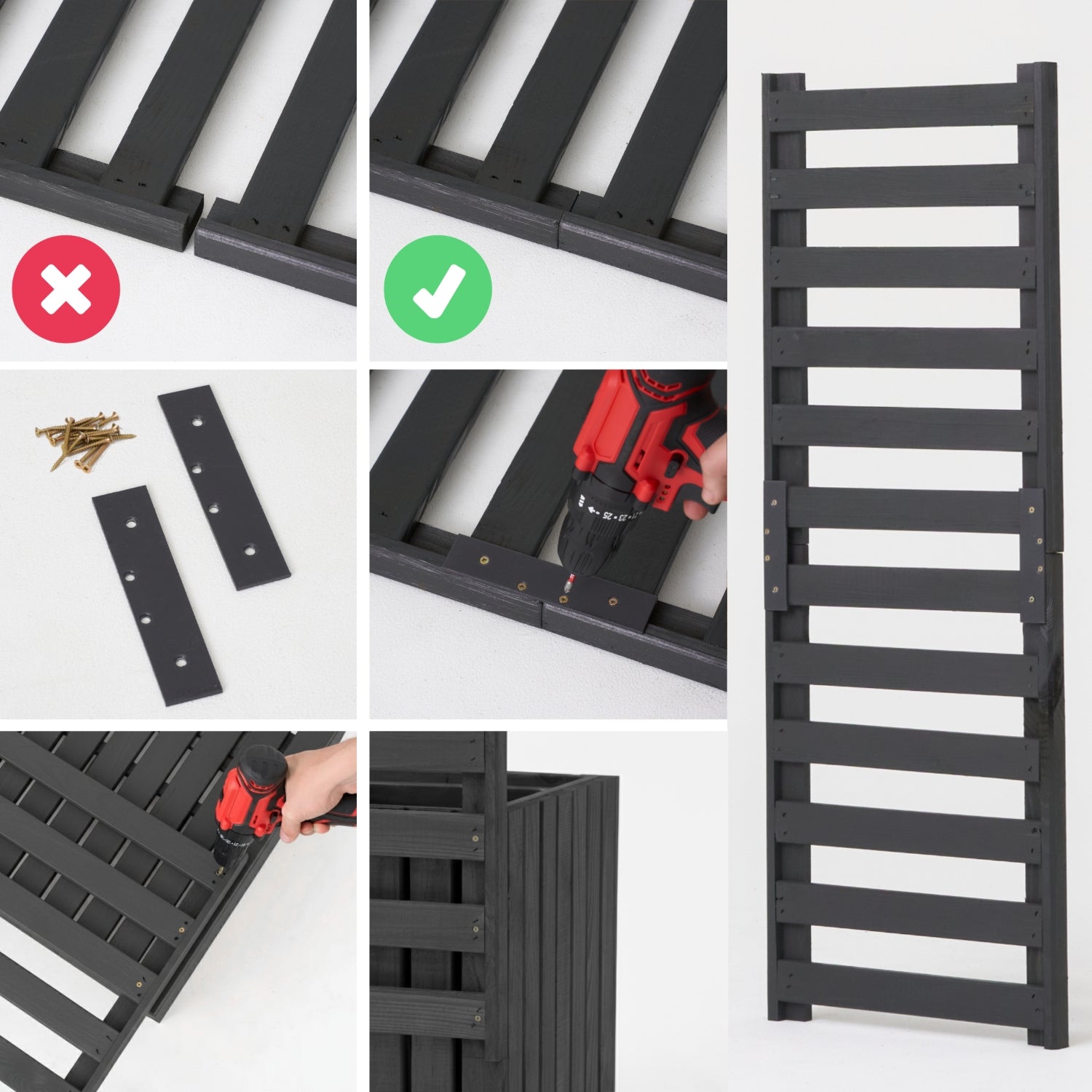 Donica ogrodowa drewniana z kratką pergola 112cm, wkład 3x18l, antracytowa