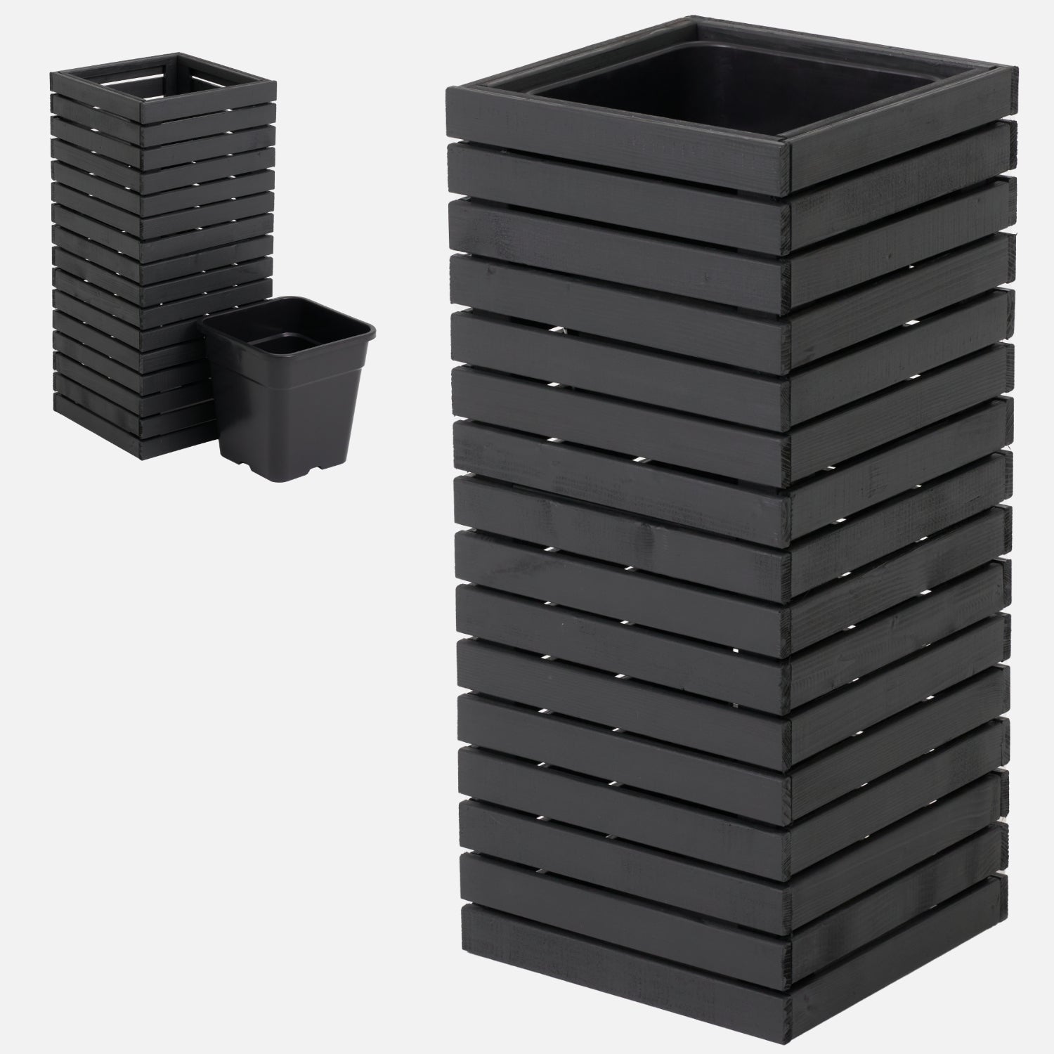 Donica czarna antracytowa ogrodowa drewniana wysoka 80cm taras balkon ogród