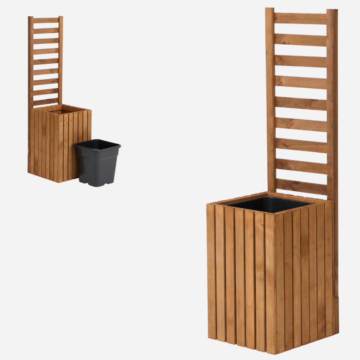 Donica ogrodowa drewniana z kratką pergola 132cm, wkład 1x18l, brązowa