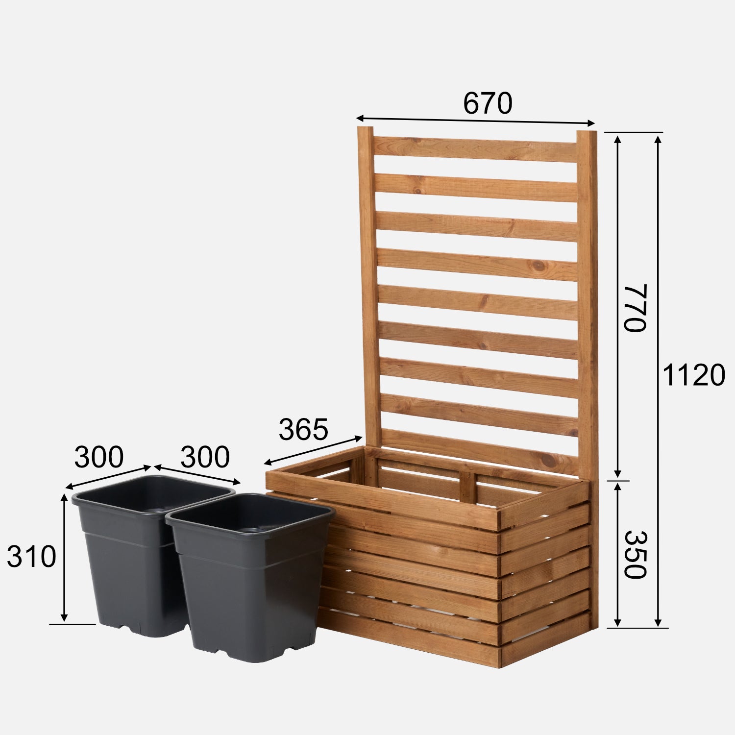 Dřevěný zahradní květináč s pergolovou mřížkou 112 cm, vložka 2x18 l, hnědá 