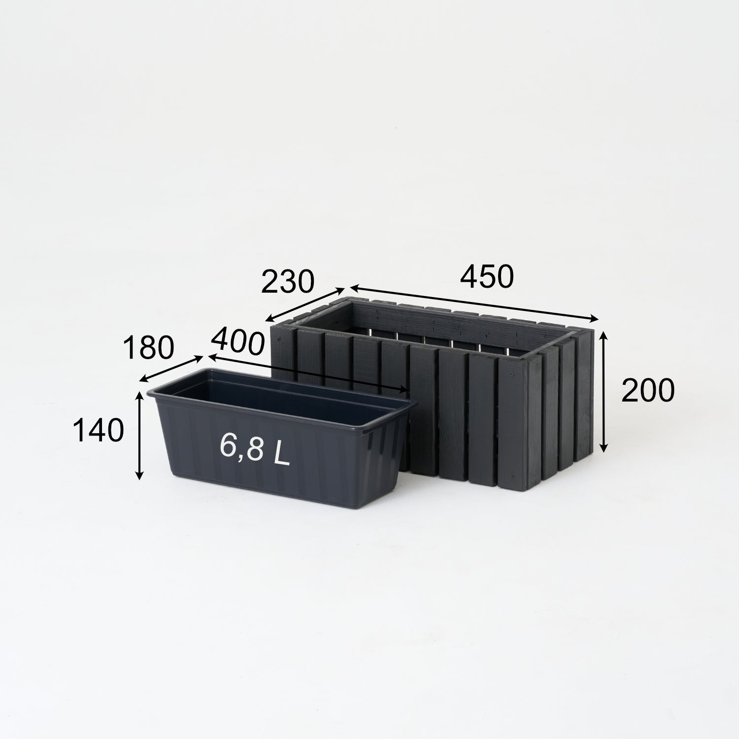 Pot de fleurs pour balcon 45 cm anthracite + insert 6,8 l pour balcon, terrasse et jardin