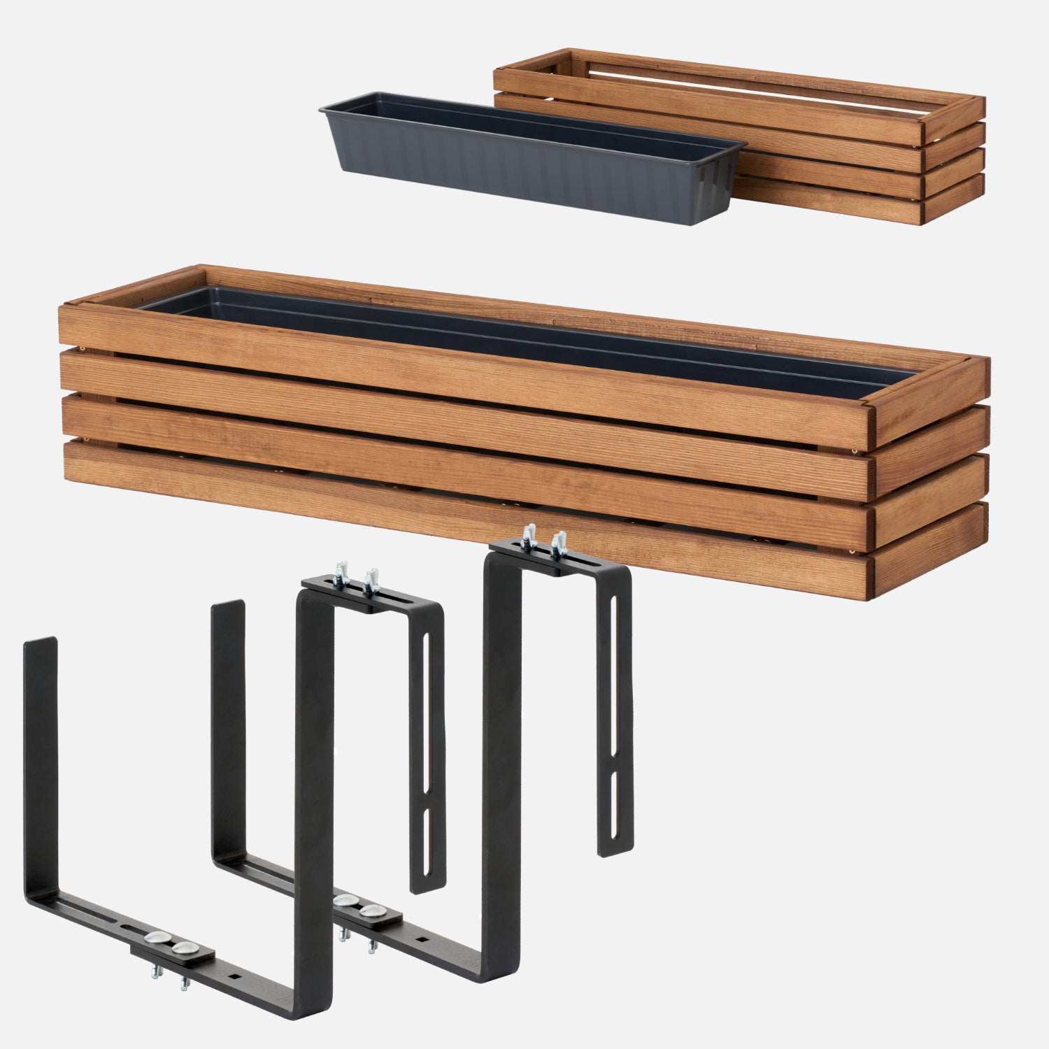 Donica balkonowa 86 cm brązowa + wkład 14 l + uchwyt balkon taras