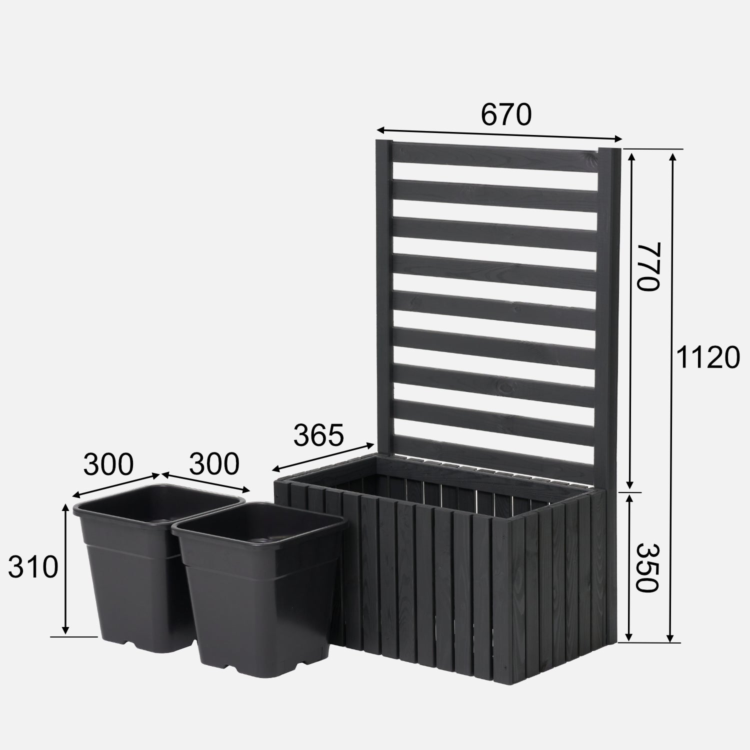 Gartenkübel aus Holz mit Pergola-Rankgitter, 112 cm, 2 x 18 l Einsatz, anthrazit 