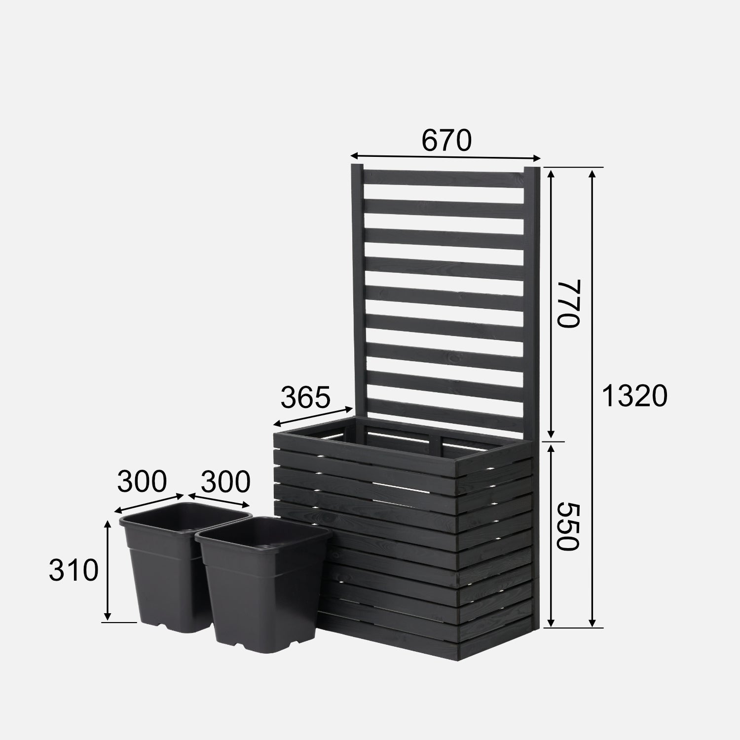 Gartenkübel aus Holz mit Pergola-Rankgitter, 132 cm, 2 x 18 l Einsatz, anthrazit 