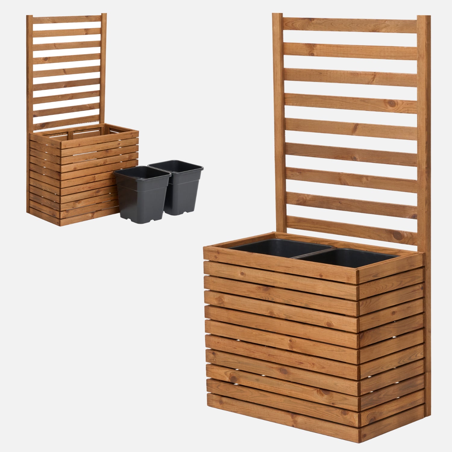 Donica ogrodowa drewniana z kratką pergola 132cm, wkład 2x18l, brązowa