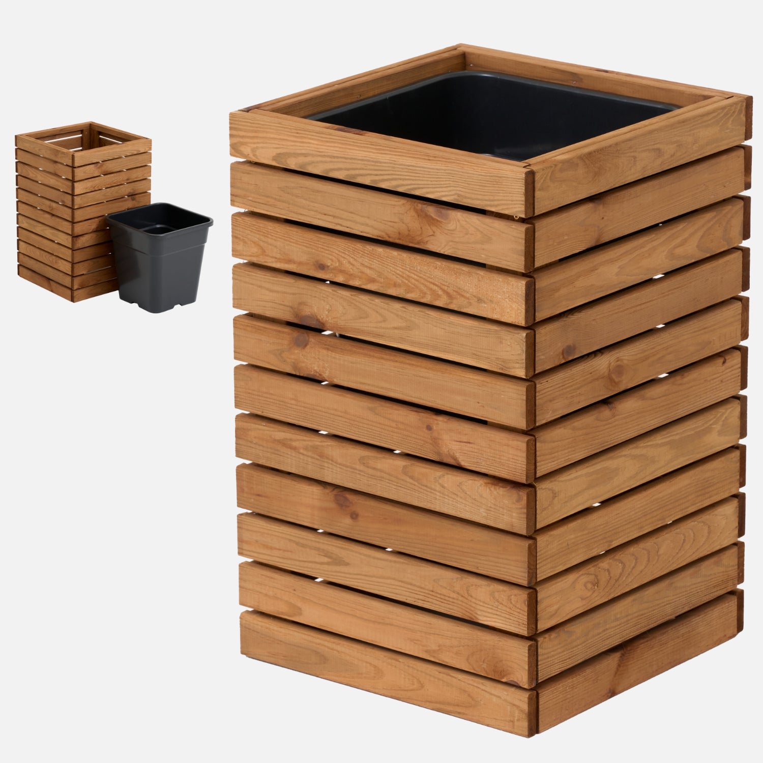 Duża donica drewniana brązowa 36 x 36 x h55 cm