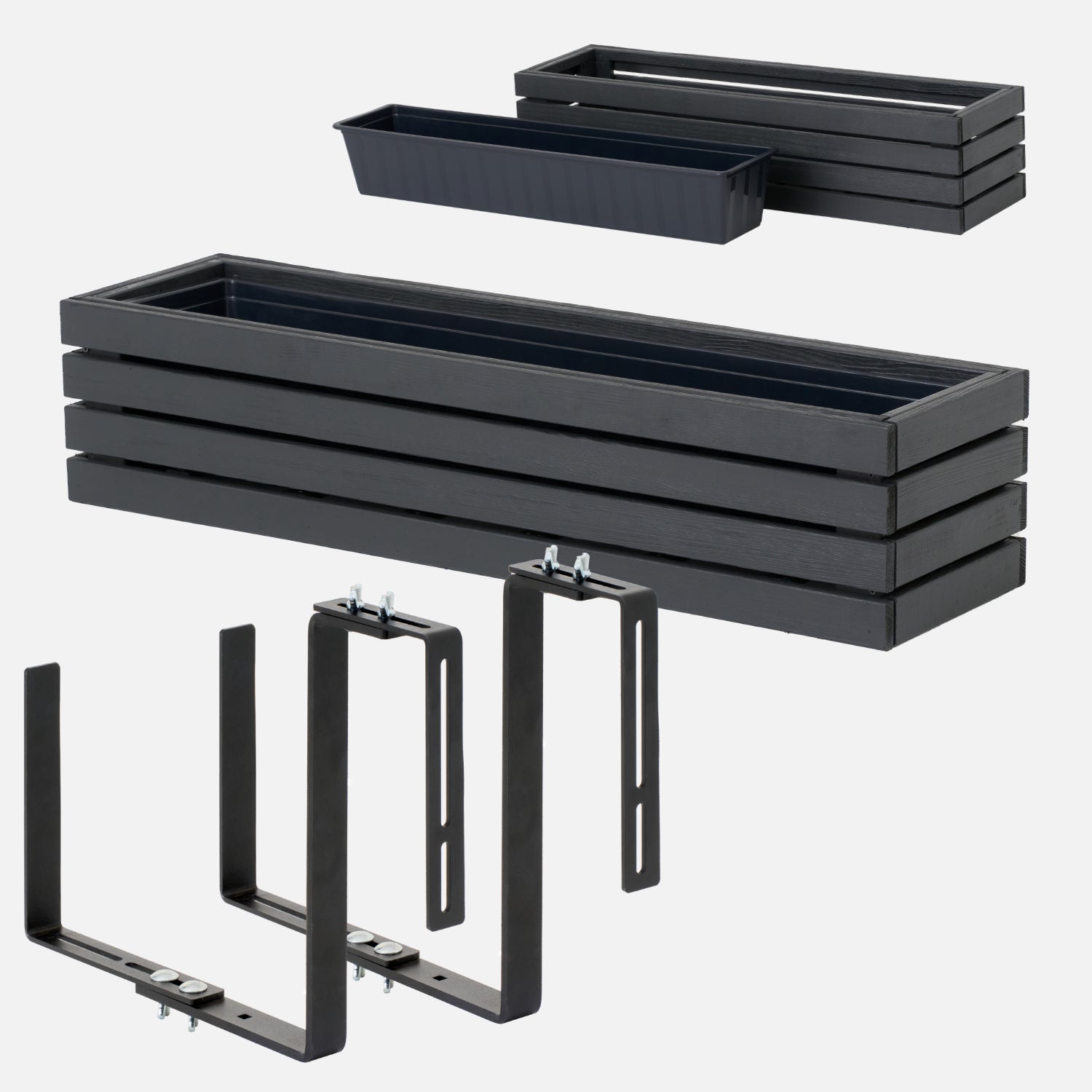 Donica balkonowa 86 cm antracyt + wkład 14 l + uchwyt balkon taras