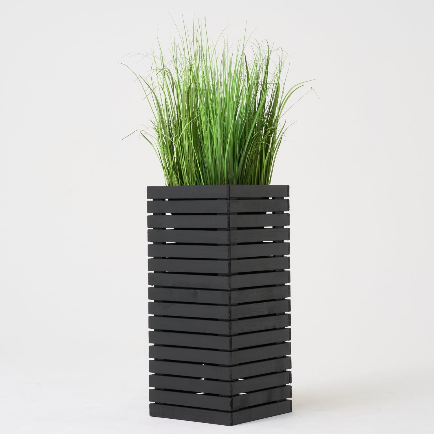 Maceta de madera para jardín, color antracita negro, alta, 80 cm, para terraza, balcón, jardín. 